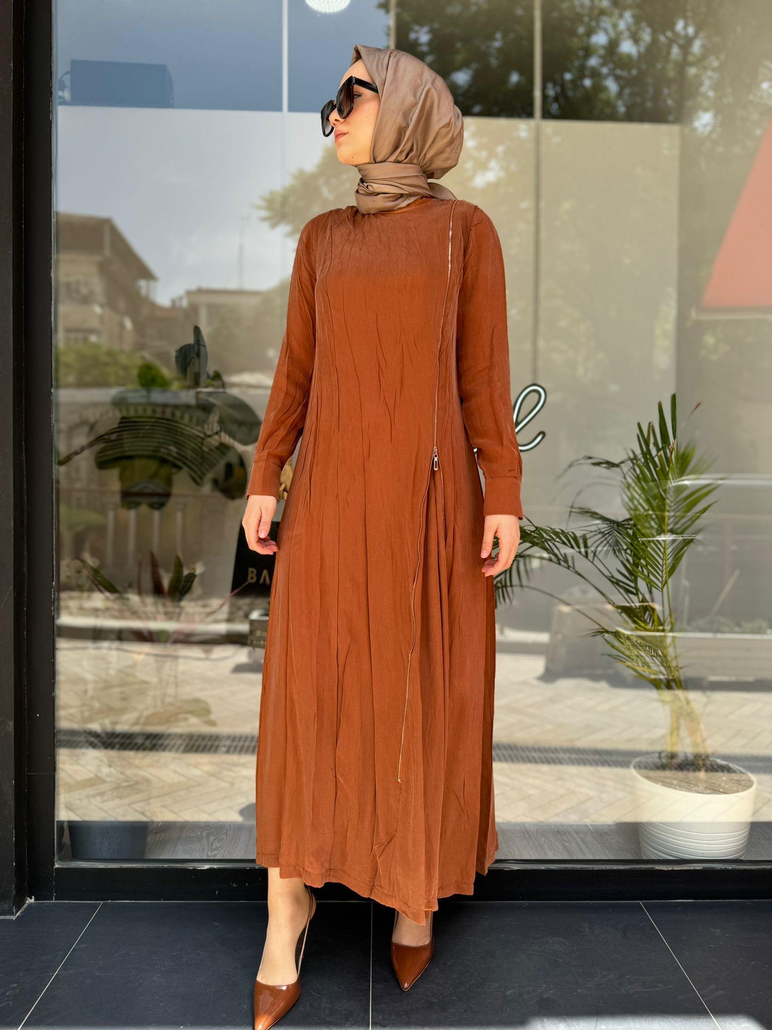 Misswhence Fermuar Detaylı Elbise Taba 35800