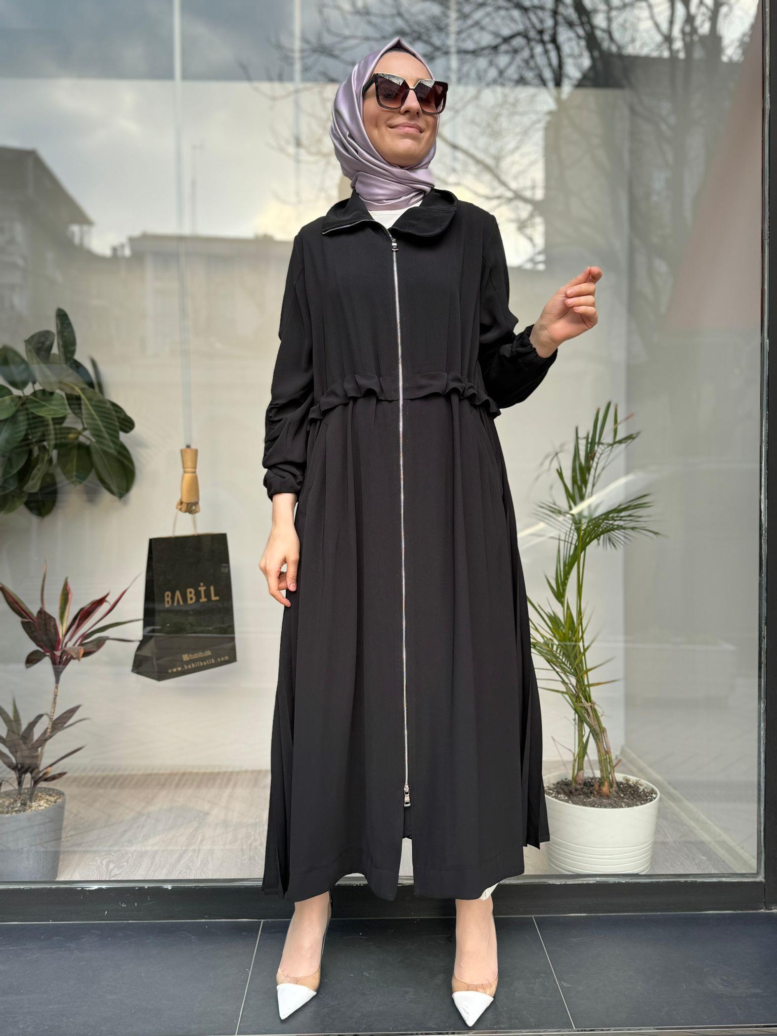 Misswhence Fermuar Detaylı Pardesü Siyah 35516