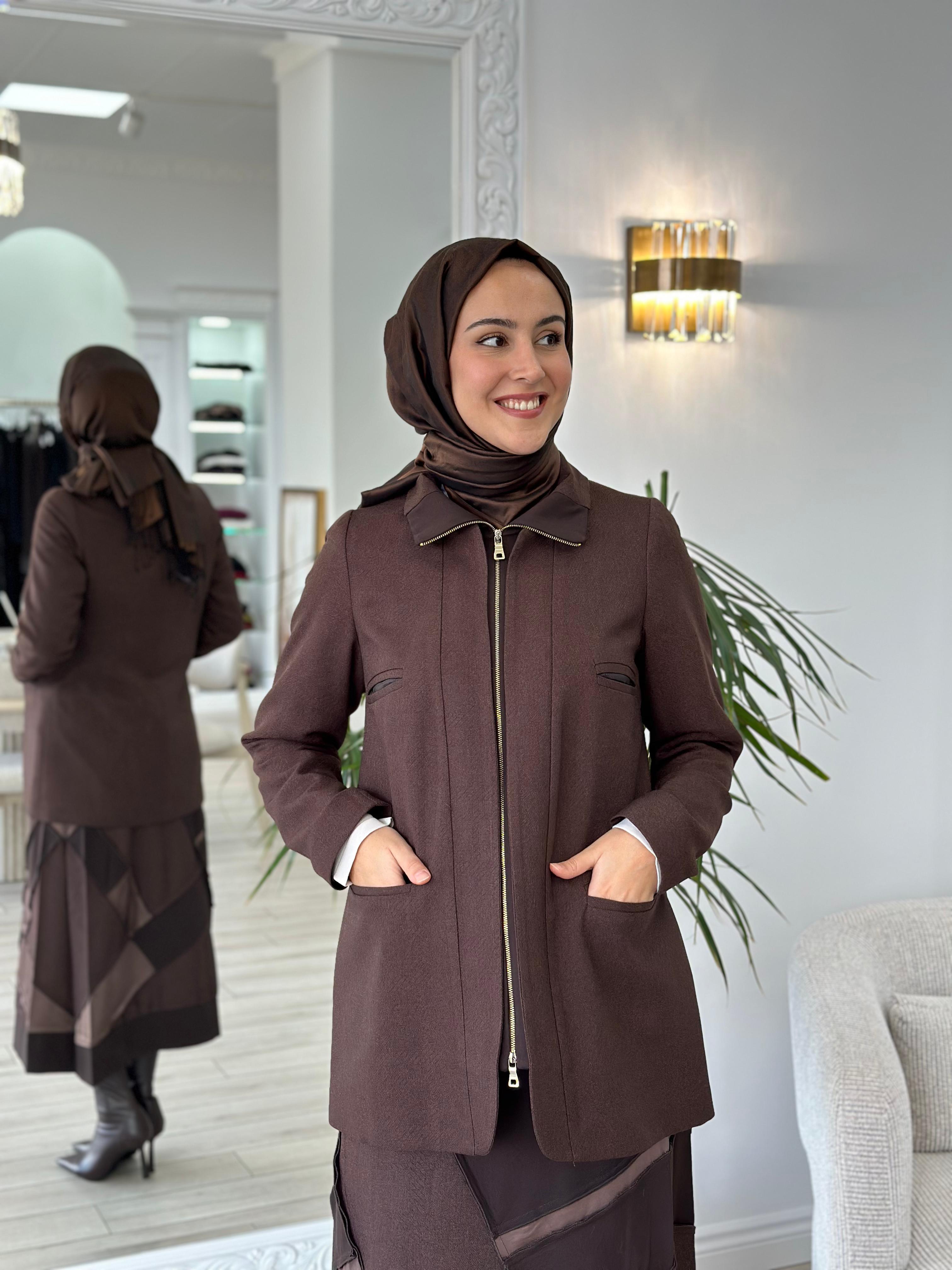 Misswhence Fermuarlı Ceket Kahverengi 36206