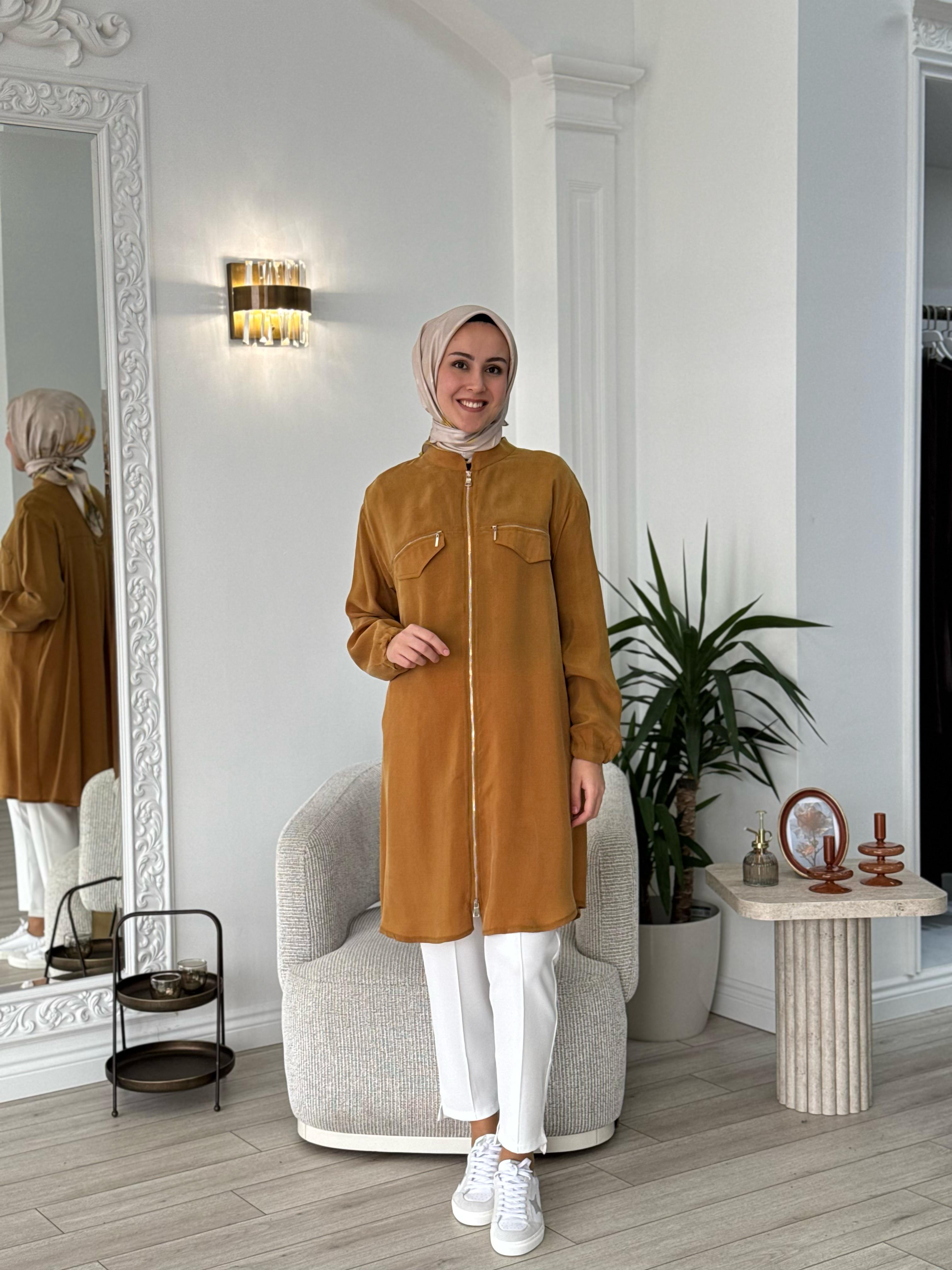 Misswhence Fermuarlı Cupro Kap Hardal 37402