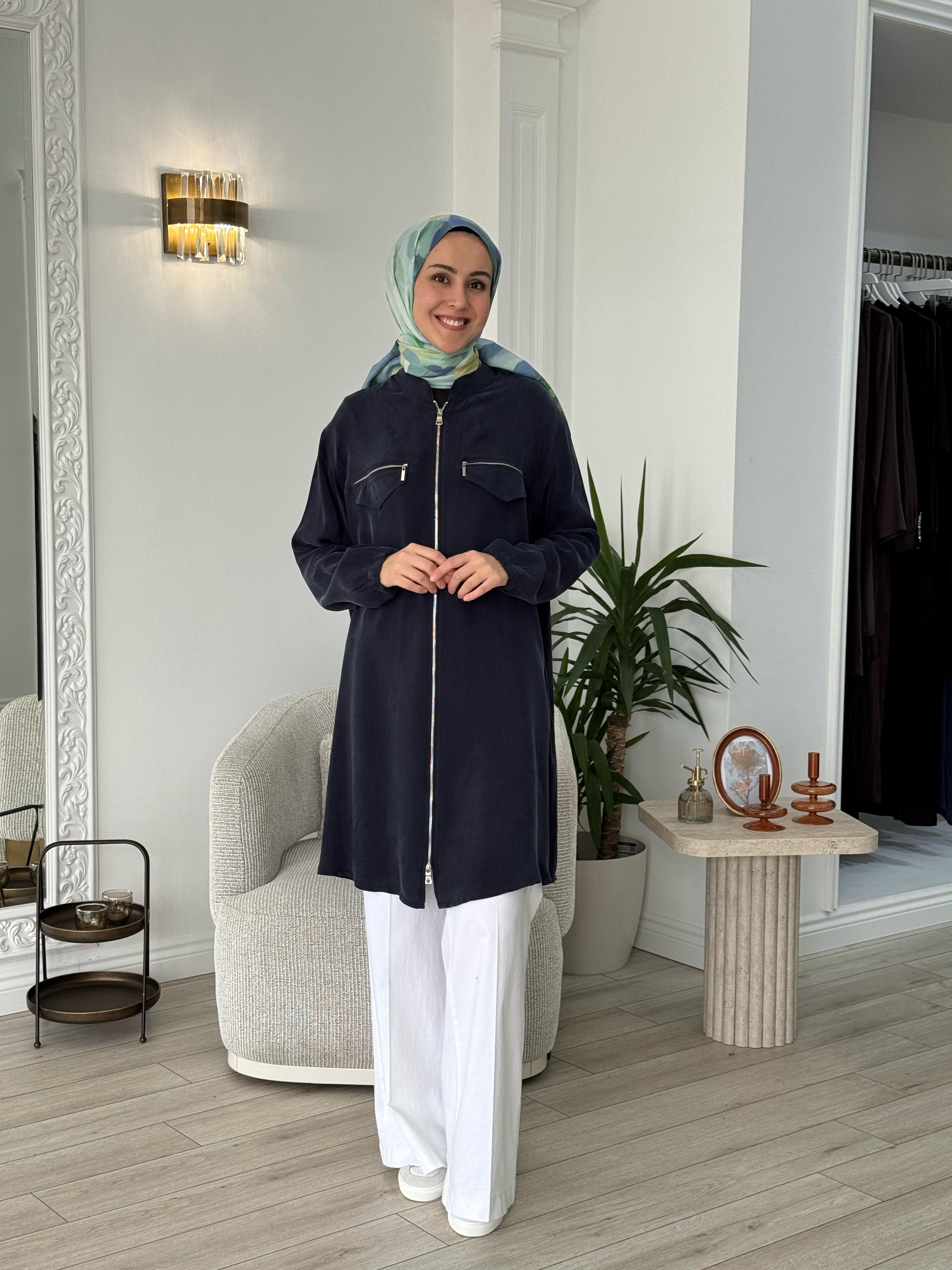 Misswhence Fermuarlı Cupro Kap Lacivert  37402