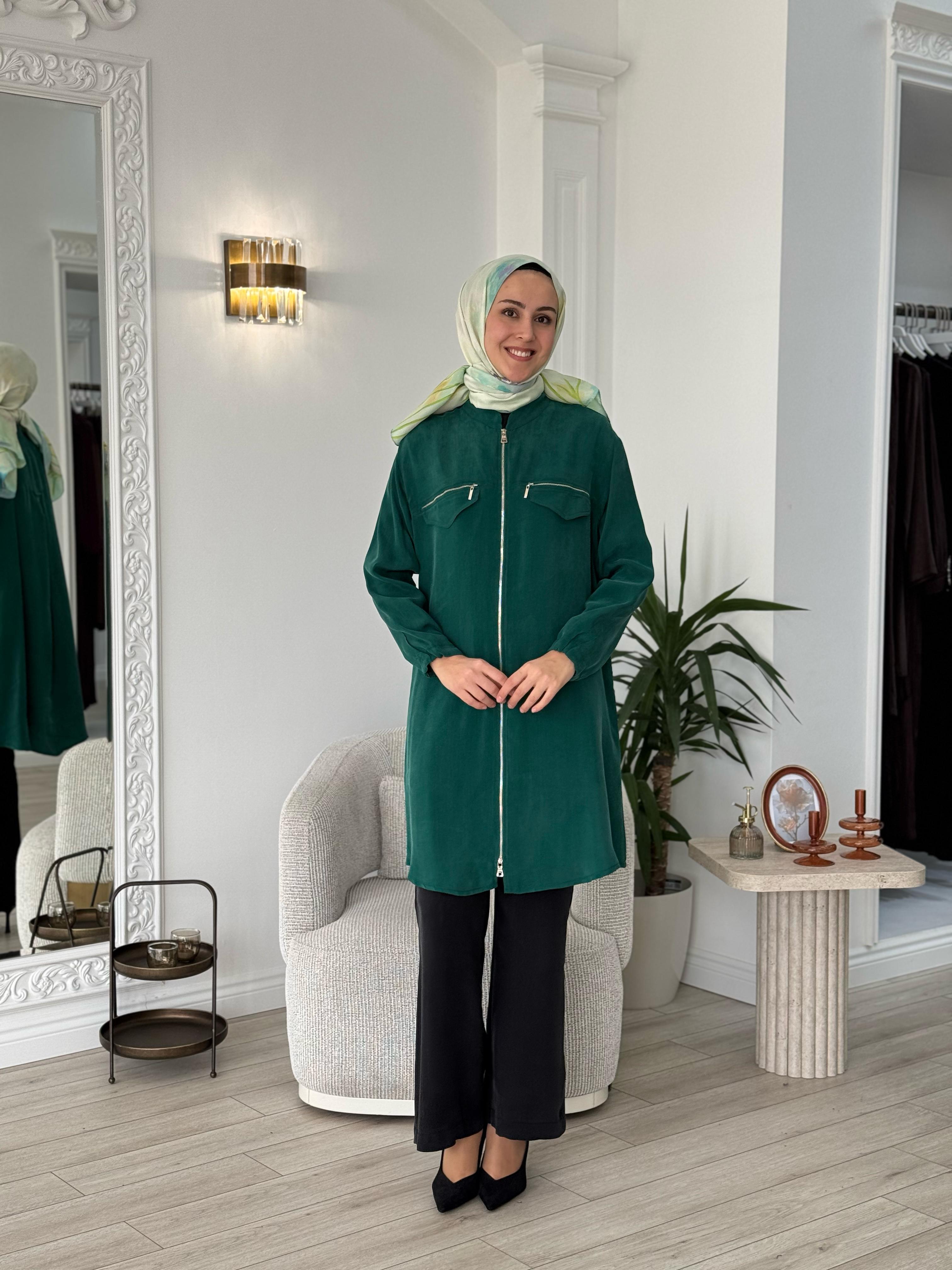 Misswhence Fermuarlı Cupro Kap Yeşil 37402