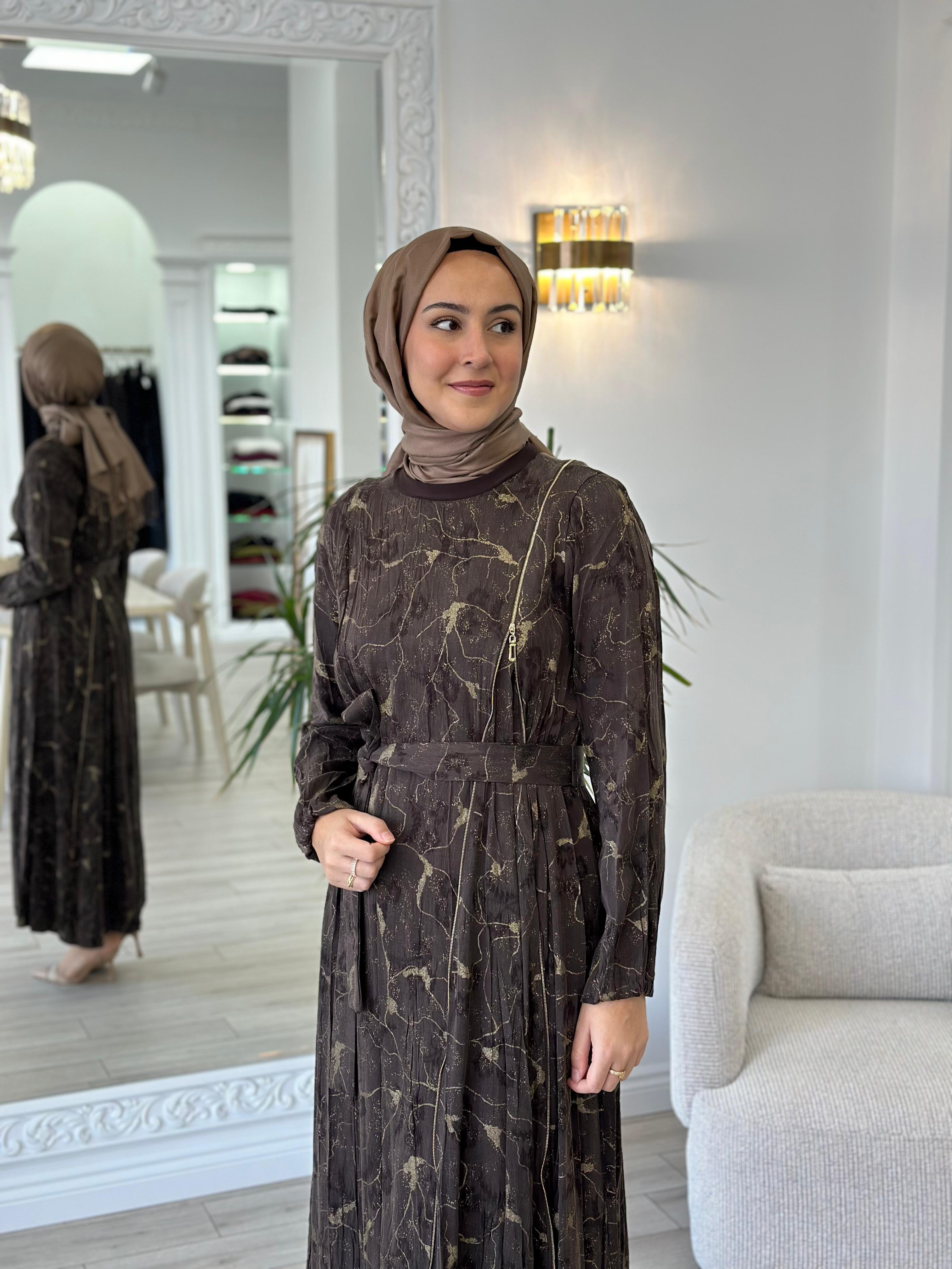 Misswhence Fermuarlı İpek Elbise Kahverengi 36802