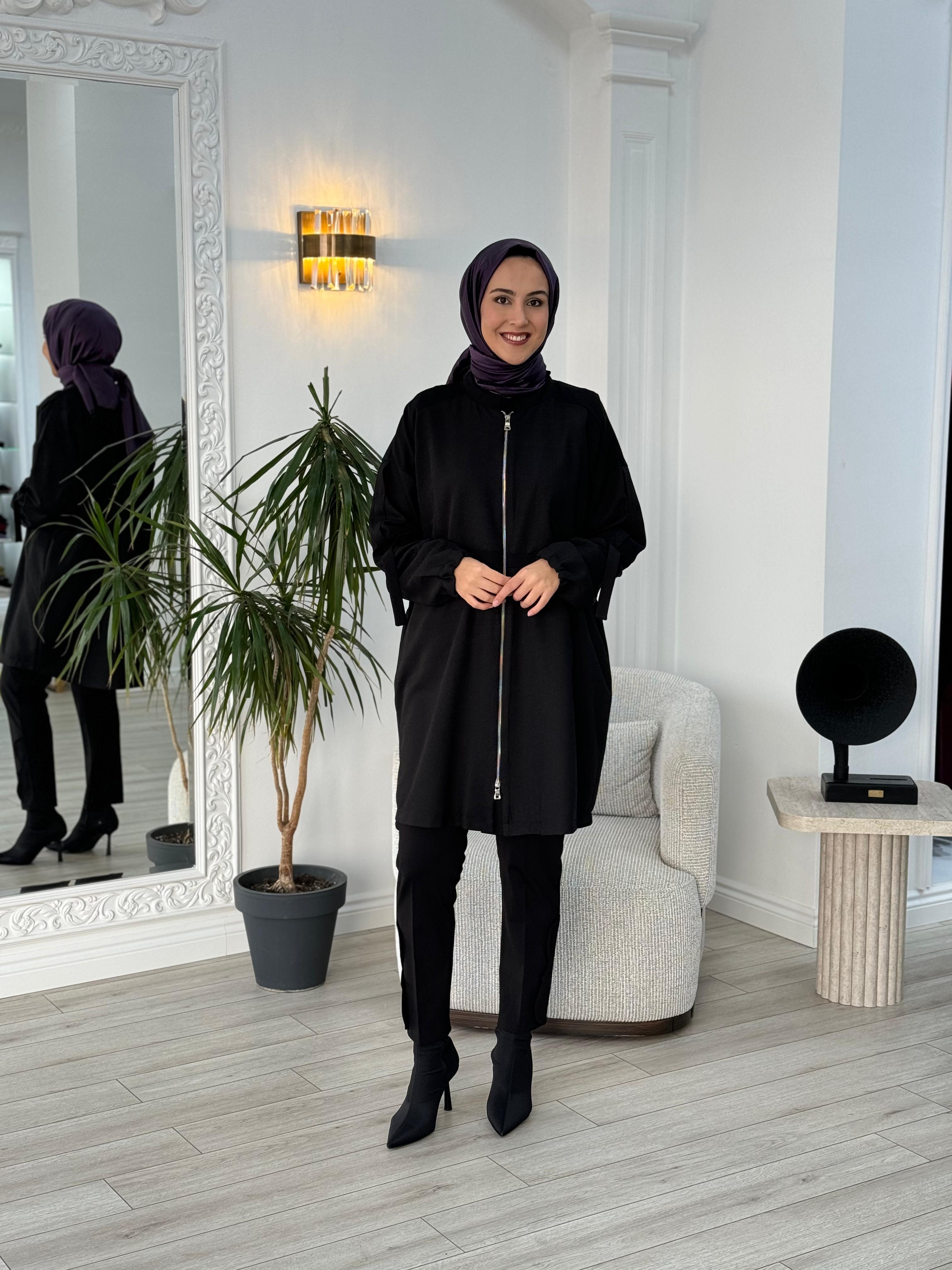 Misswhence Fermuarlı Kısa Kap Siyah 36407