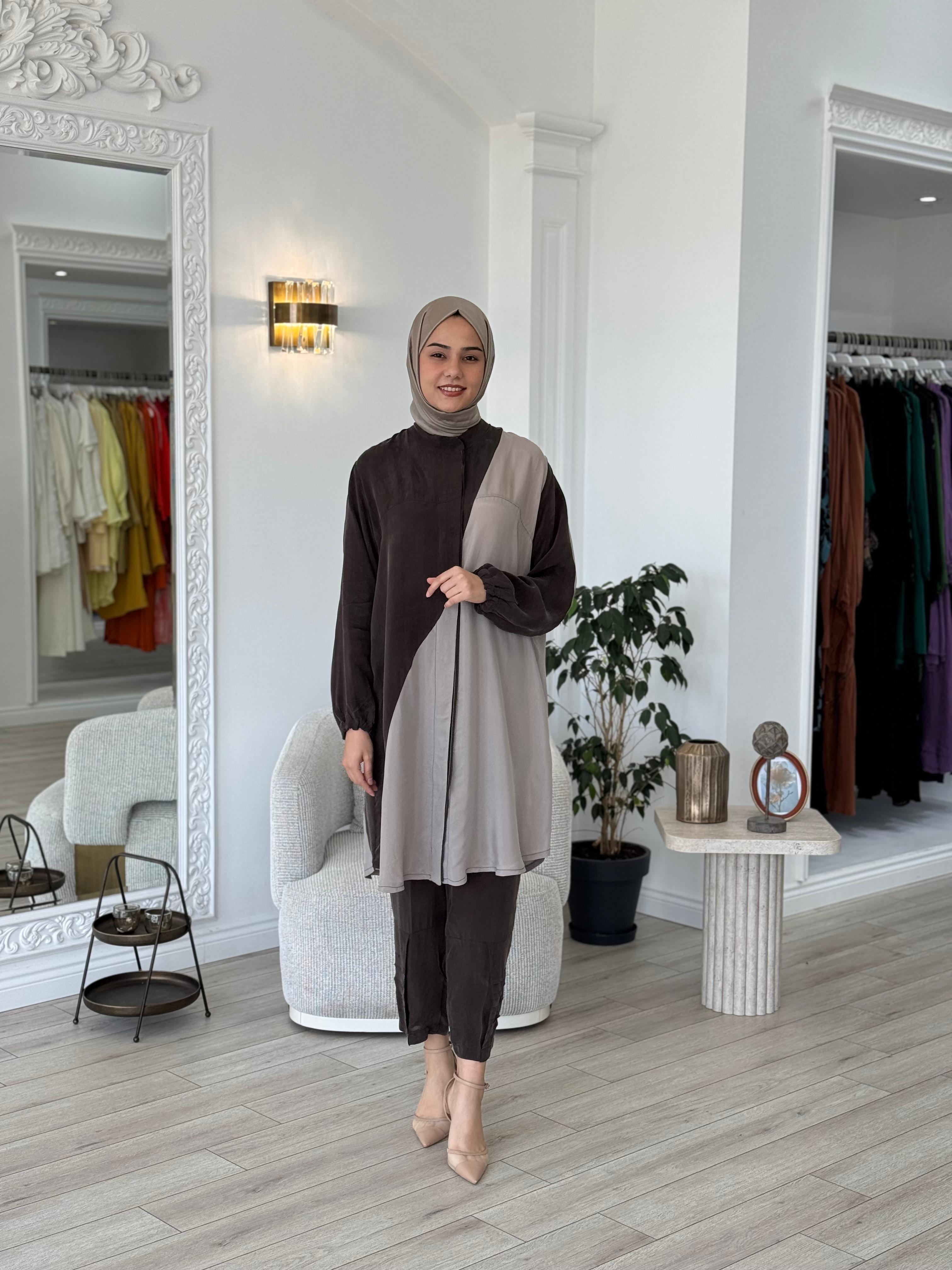 Misswhence İki Renkli Gömlek Taş-Kahve 37315
