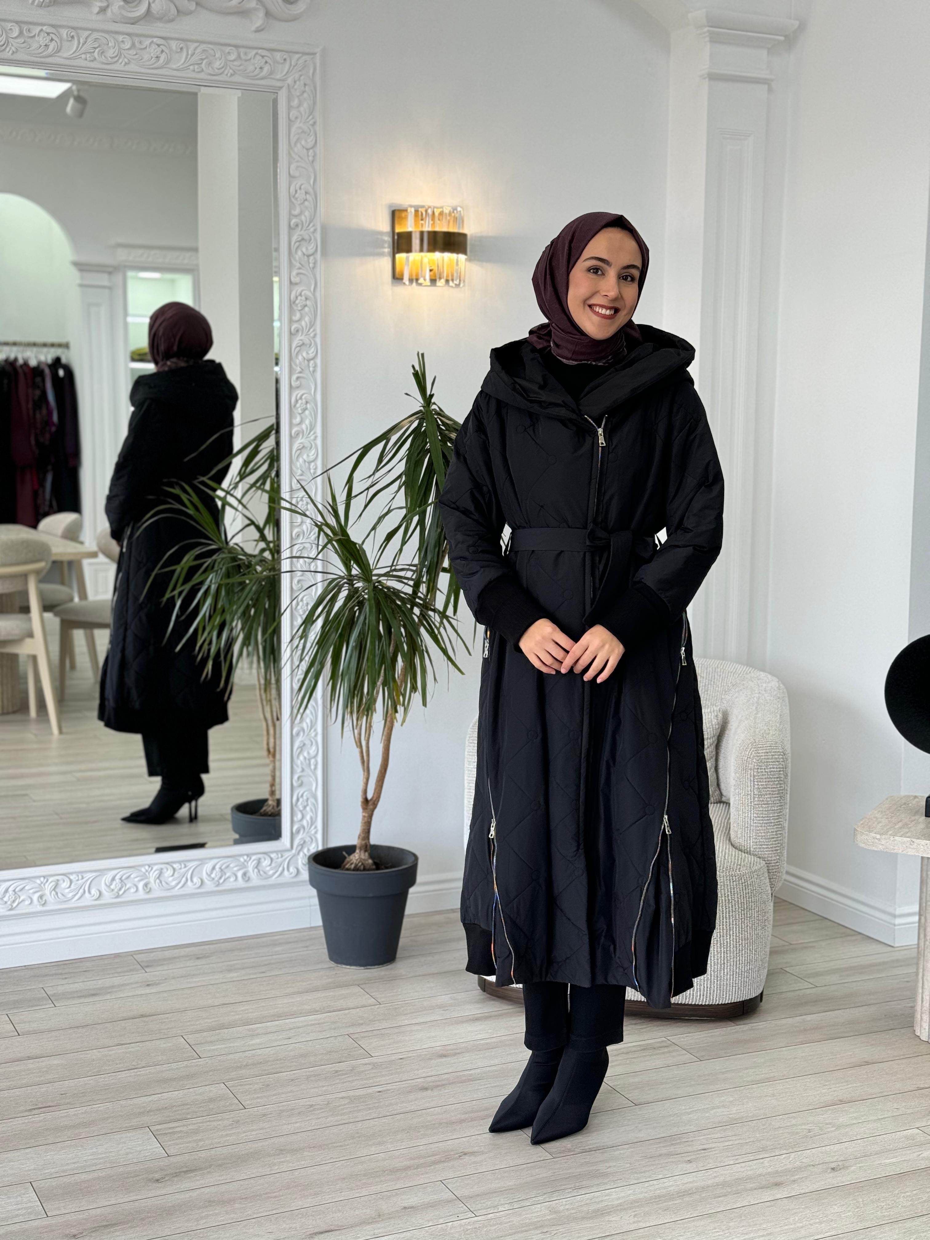 Misswhence Kapşonlu Fermuar Detaylı Şişme Kaban 36522