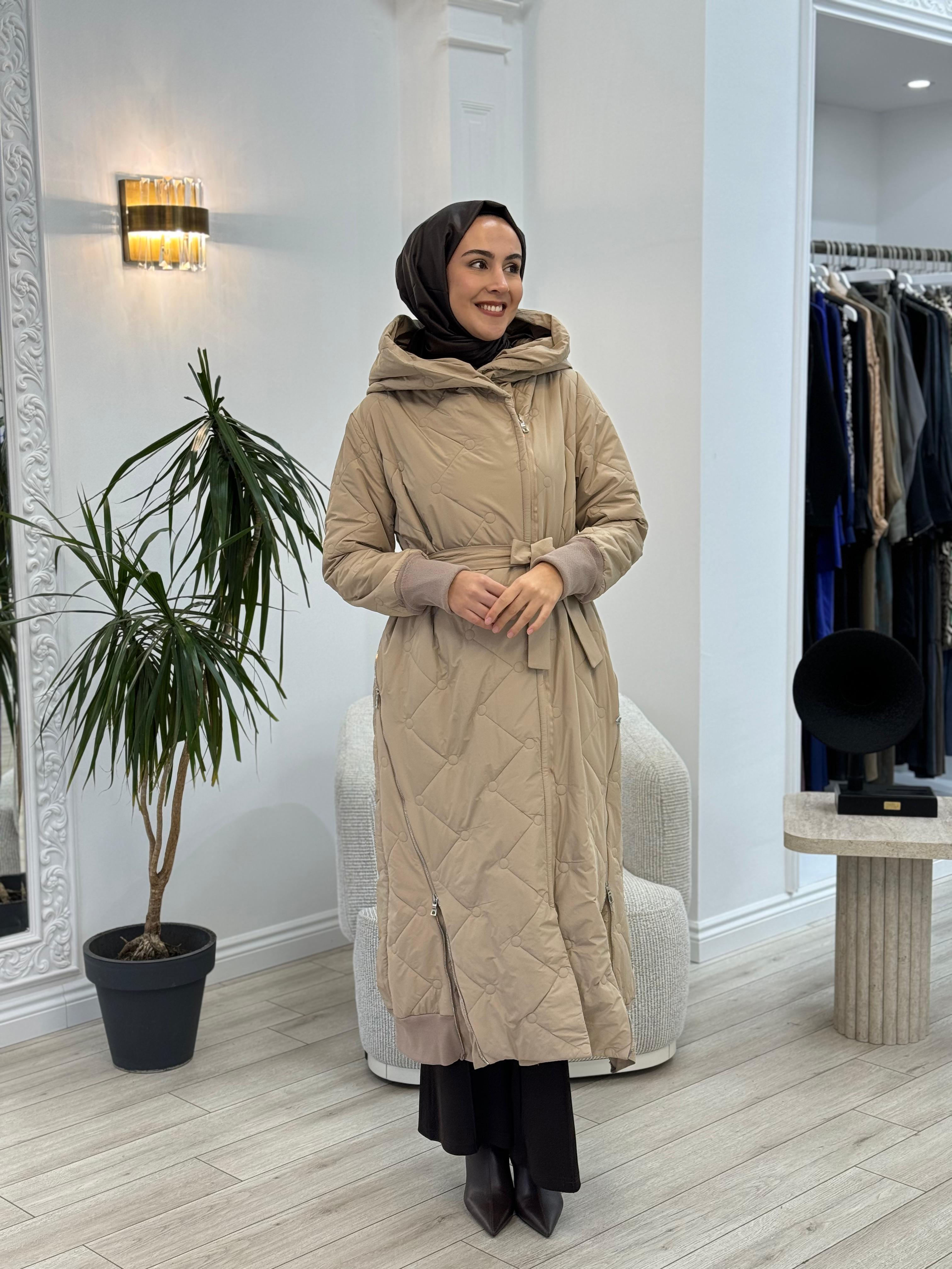 Misswhence Kapşonlu Fermuar Detaylı Şişme Kaban Taş 36522