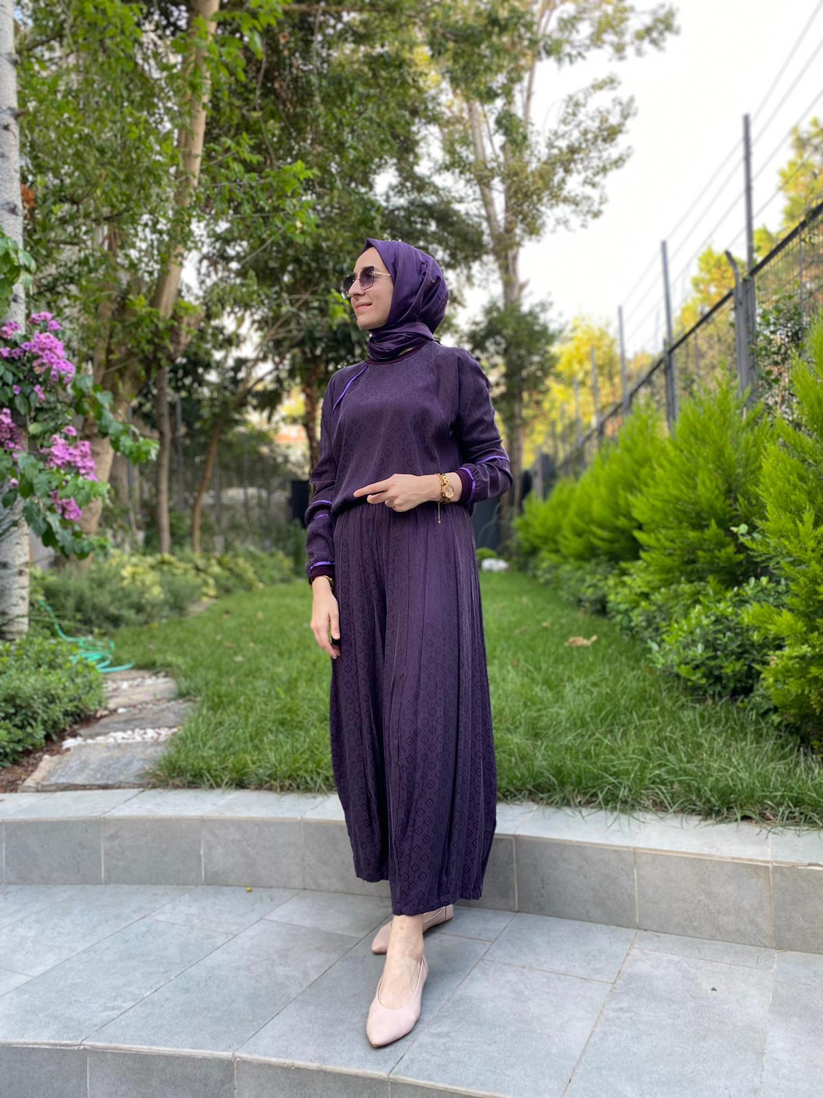 Misswhence Kendiliğinde Desenli Mor  Takım 33027