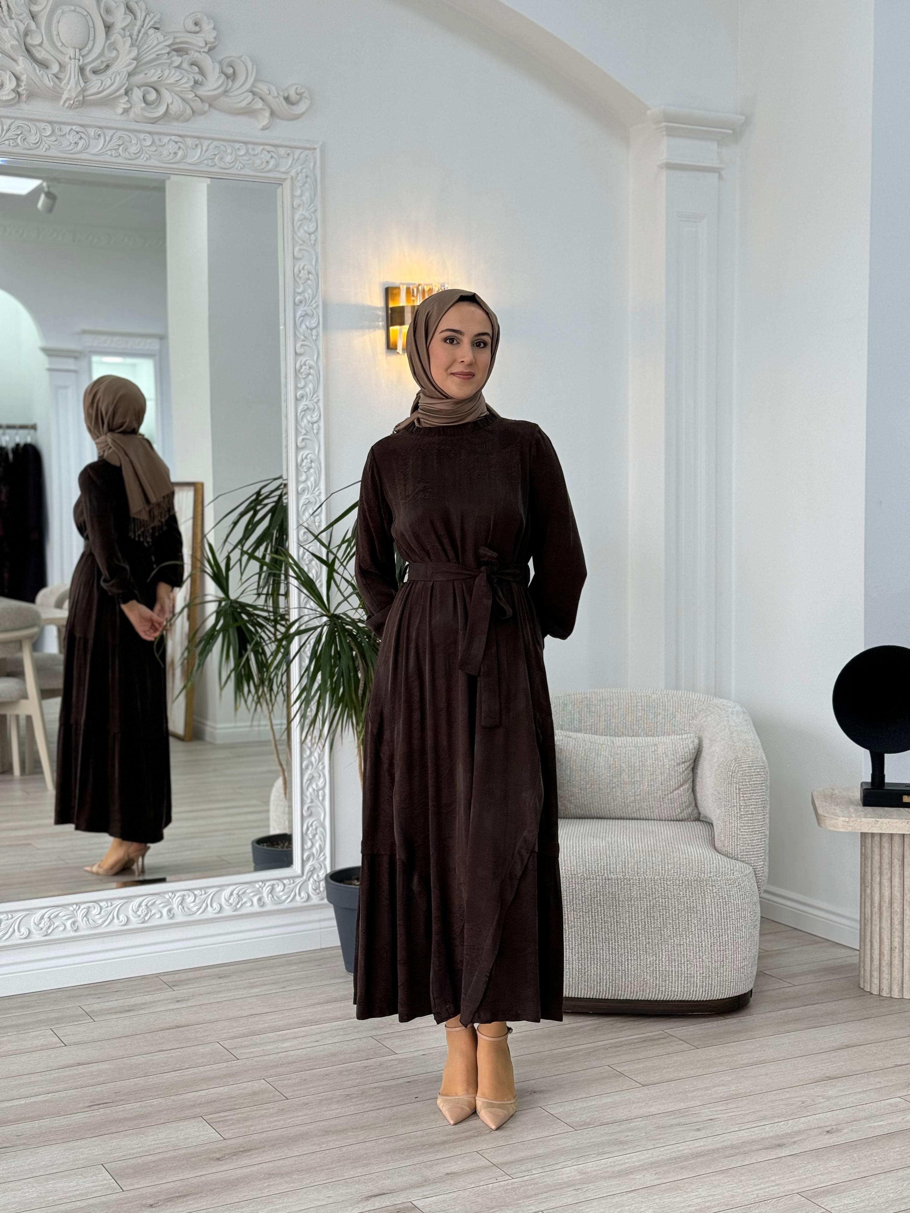 Misswhence Kendinden Desenli Cupra Elbise Kahverengi 36829