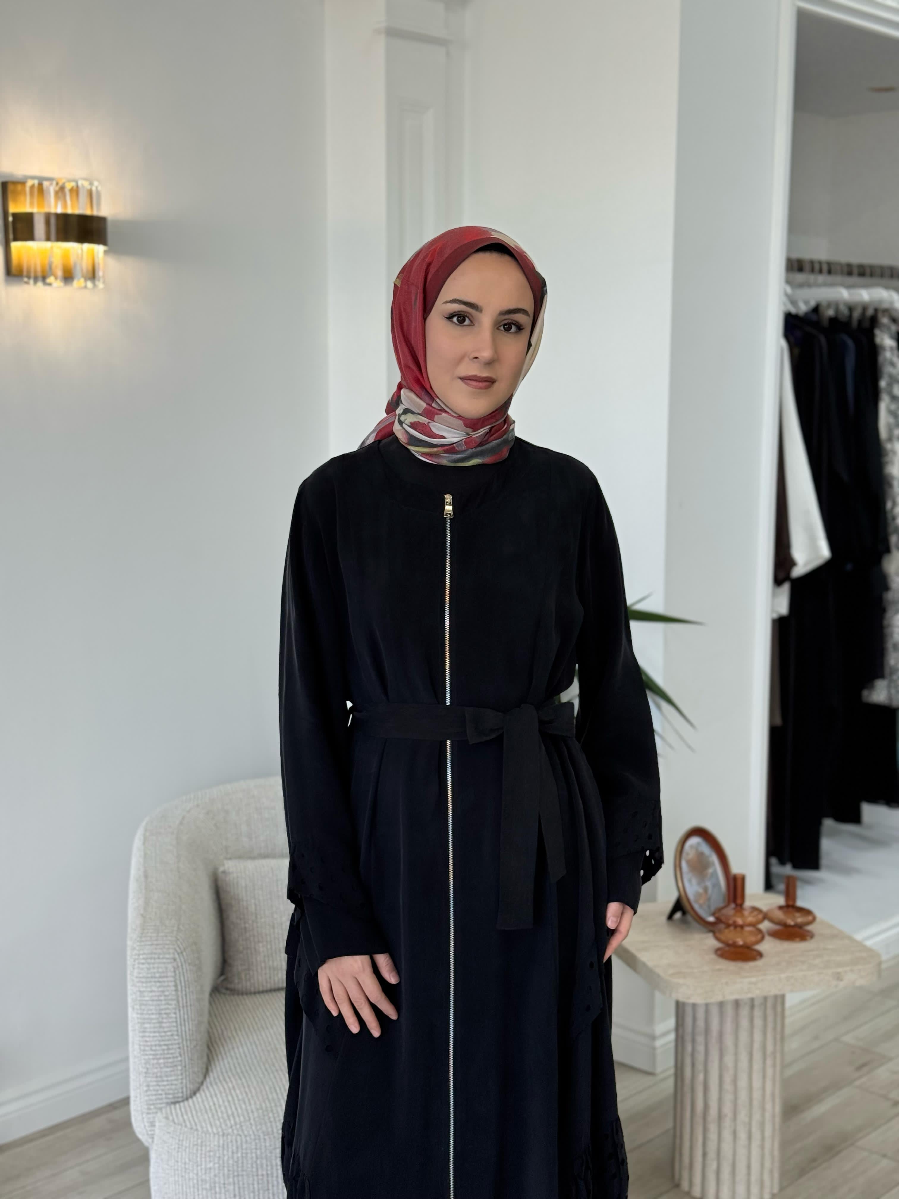 Misswhence Lazer Detay İpek Pardesü Siyah 35511