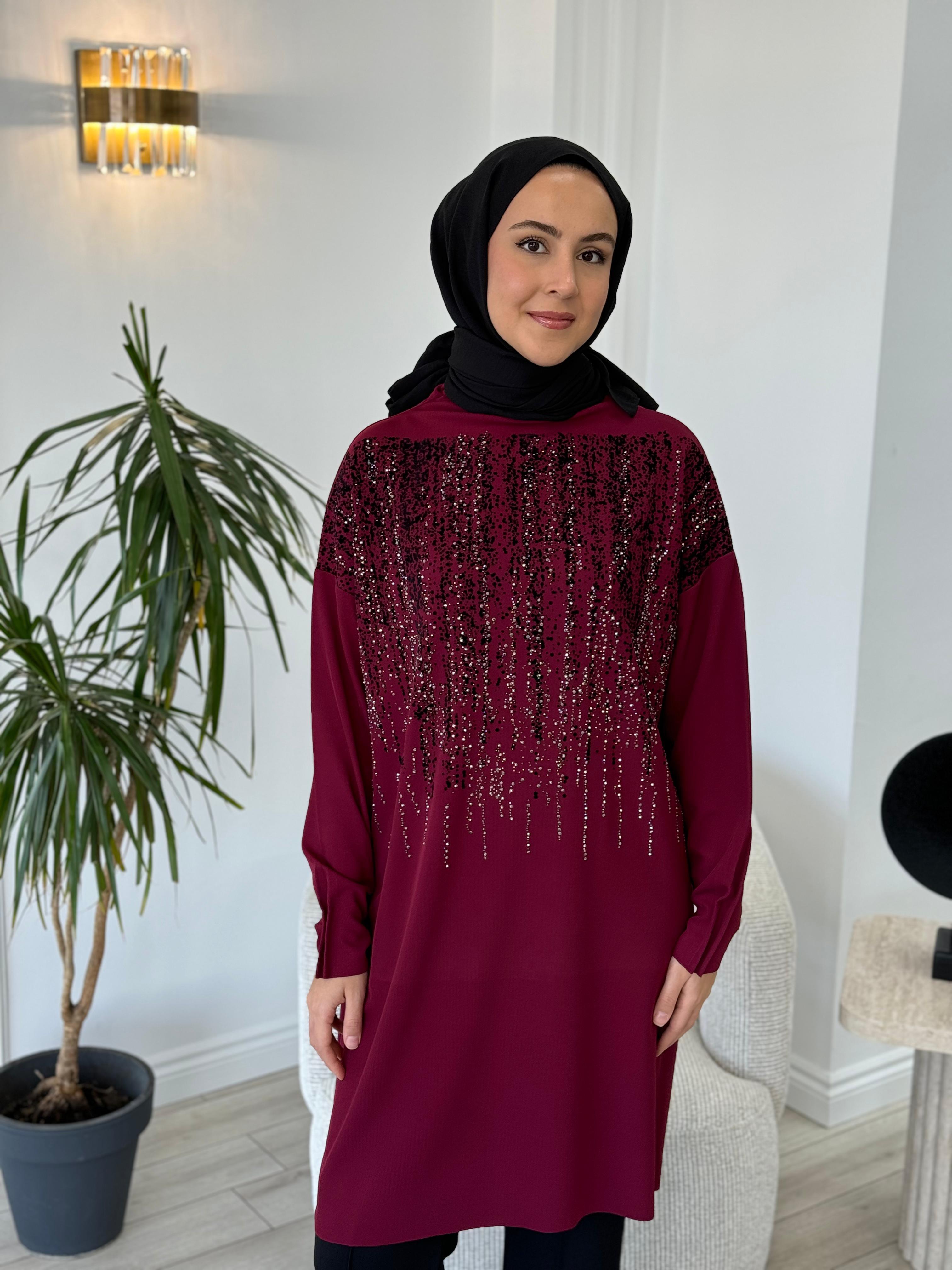 Misswhence Önü Taşlı Tunik Bordo 36012