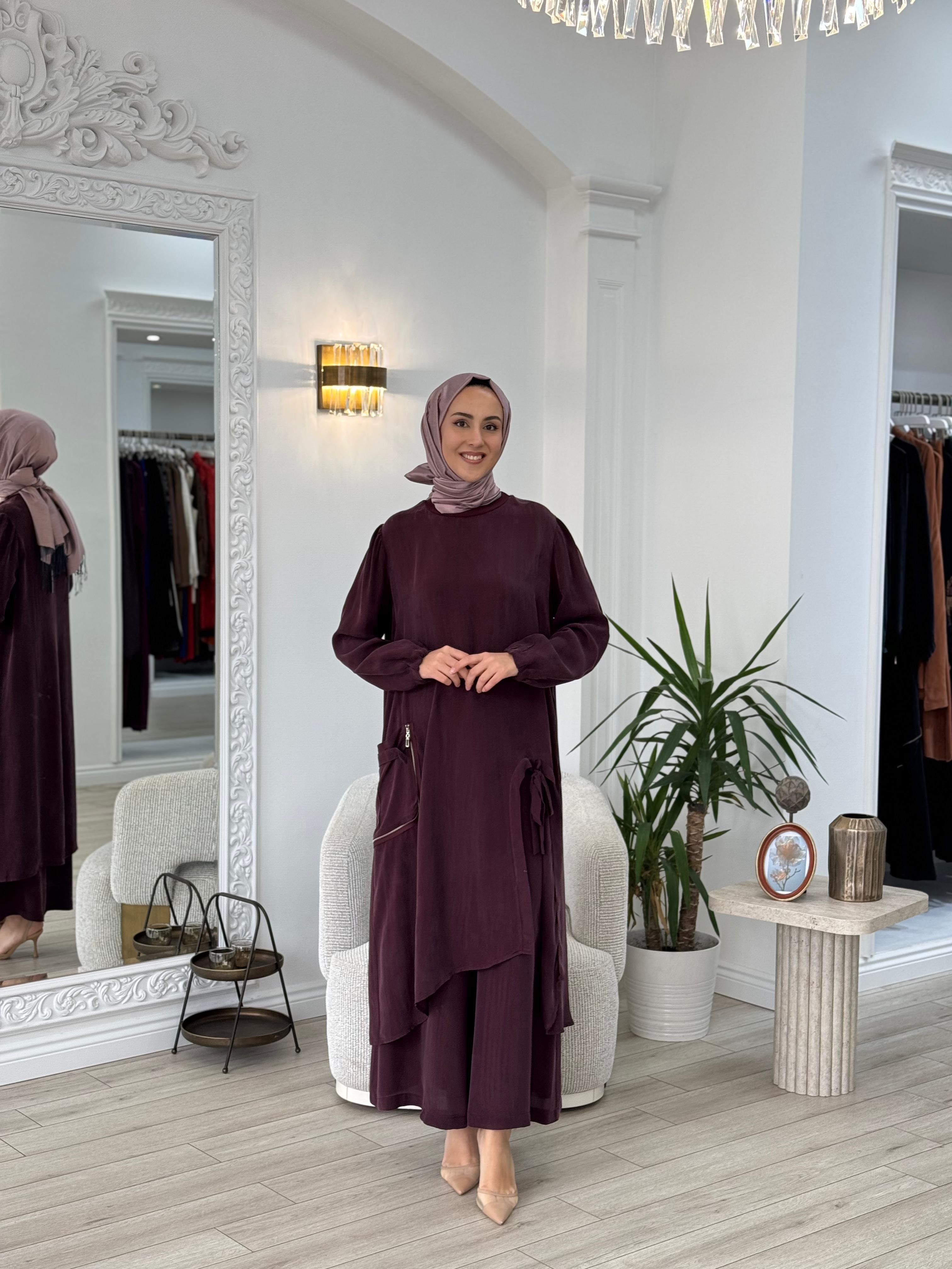 Misswhence Pantolonlu İpek Takım Bordo 37023