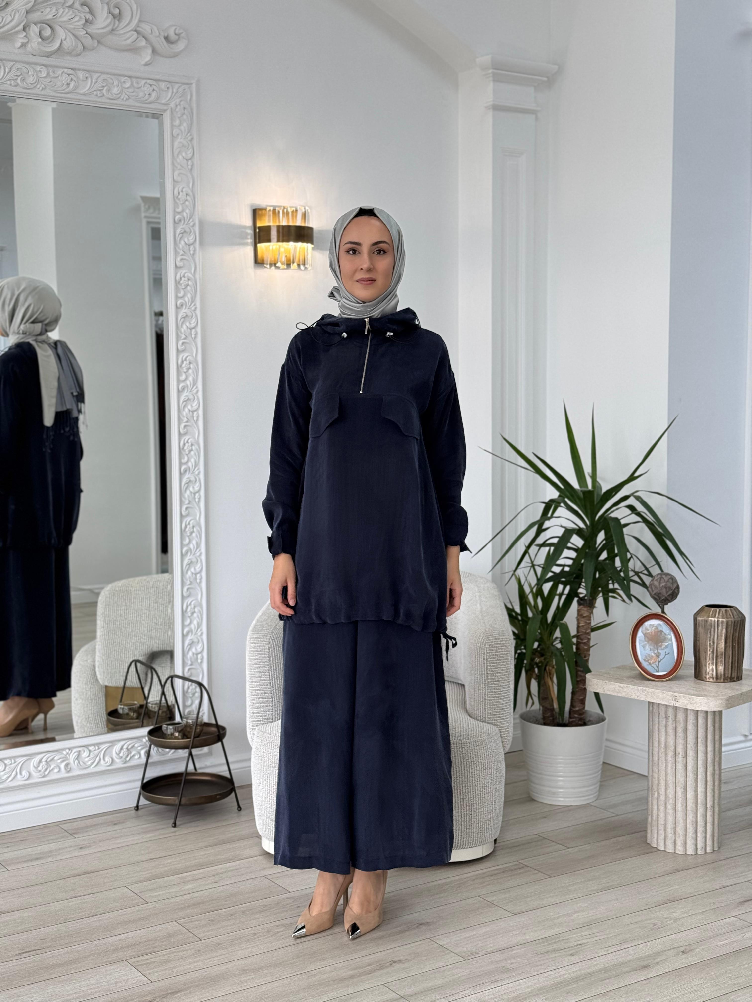 Misswhence Pantolonlu İpek Takım Lacivert 37007
