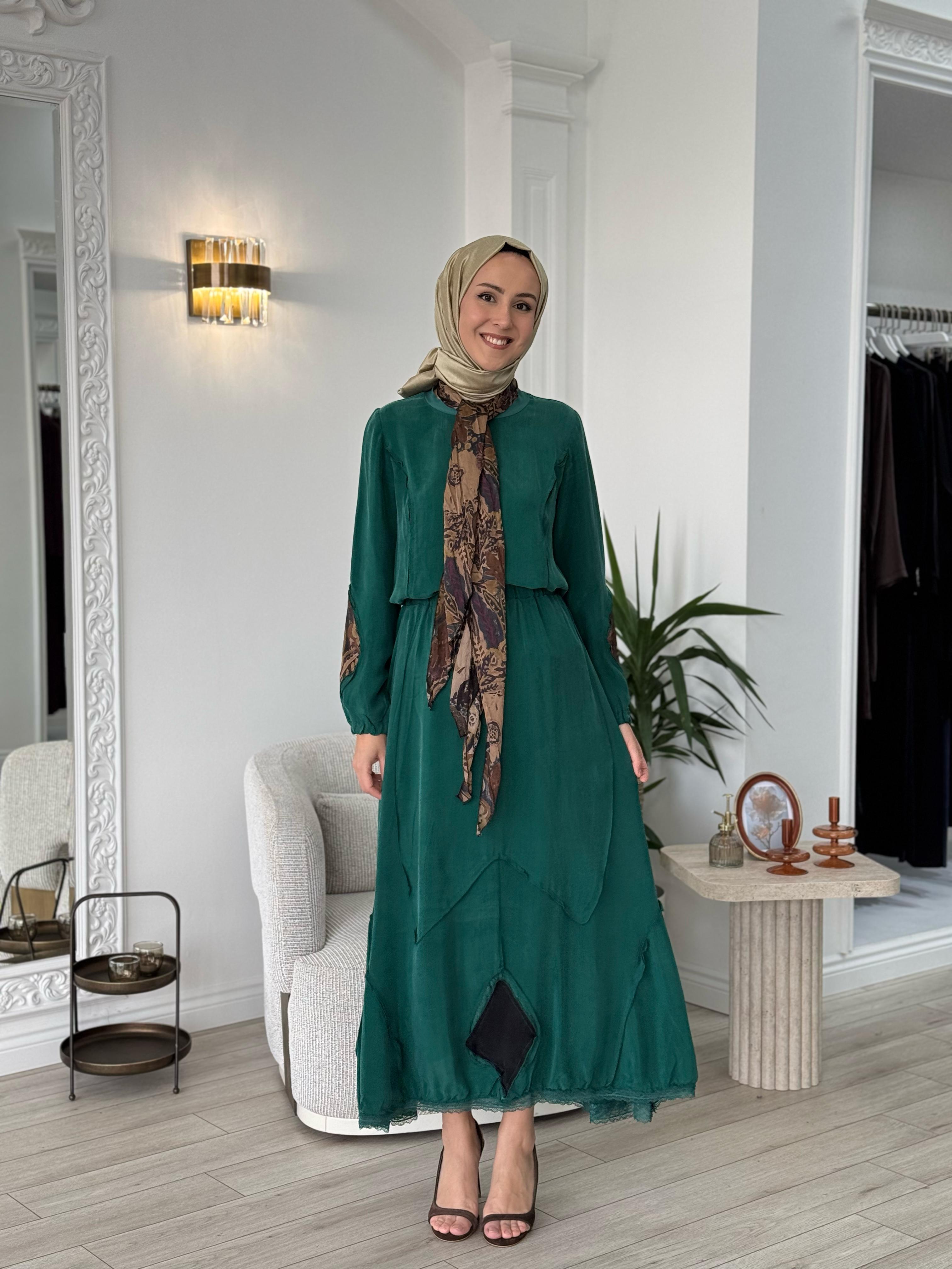 Misswhence Şal Detaylı İpek Takım Yeşil 37003