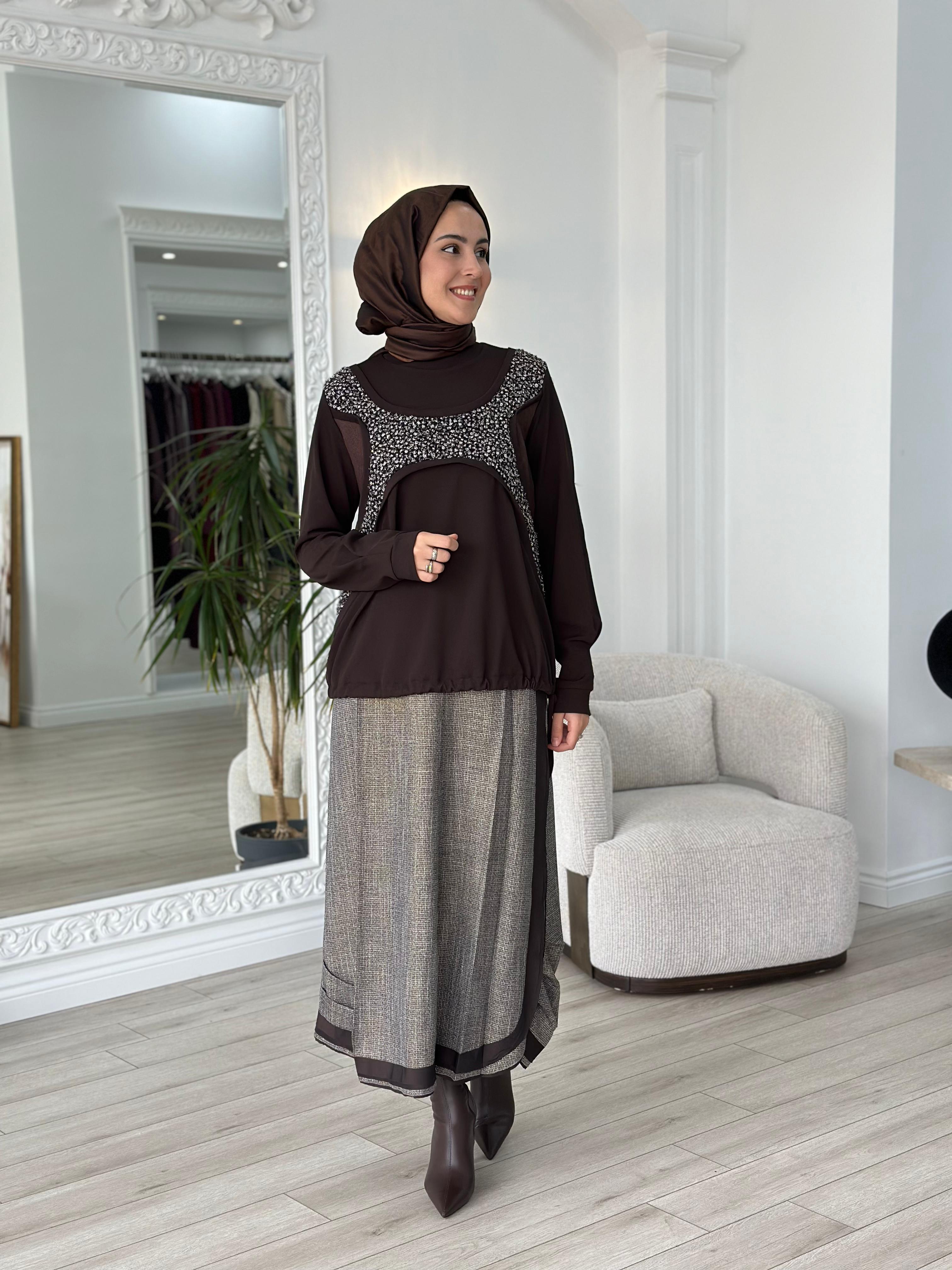 Mİsswhence Simli Kahverengi Etek 36902