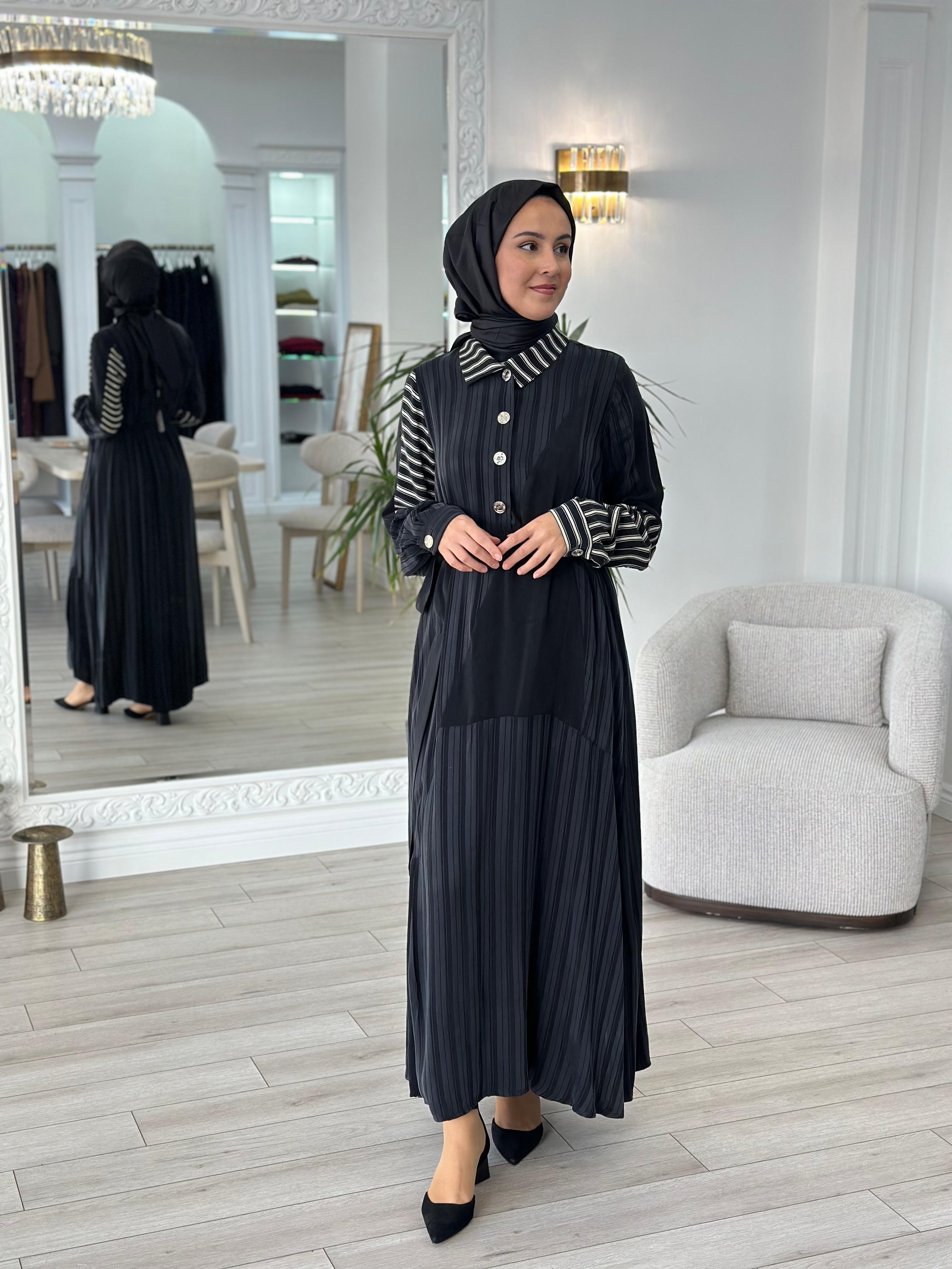 Misswhence Siyah Beyaz Çizgili Elbise 36815