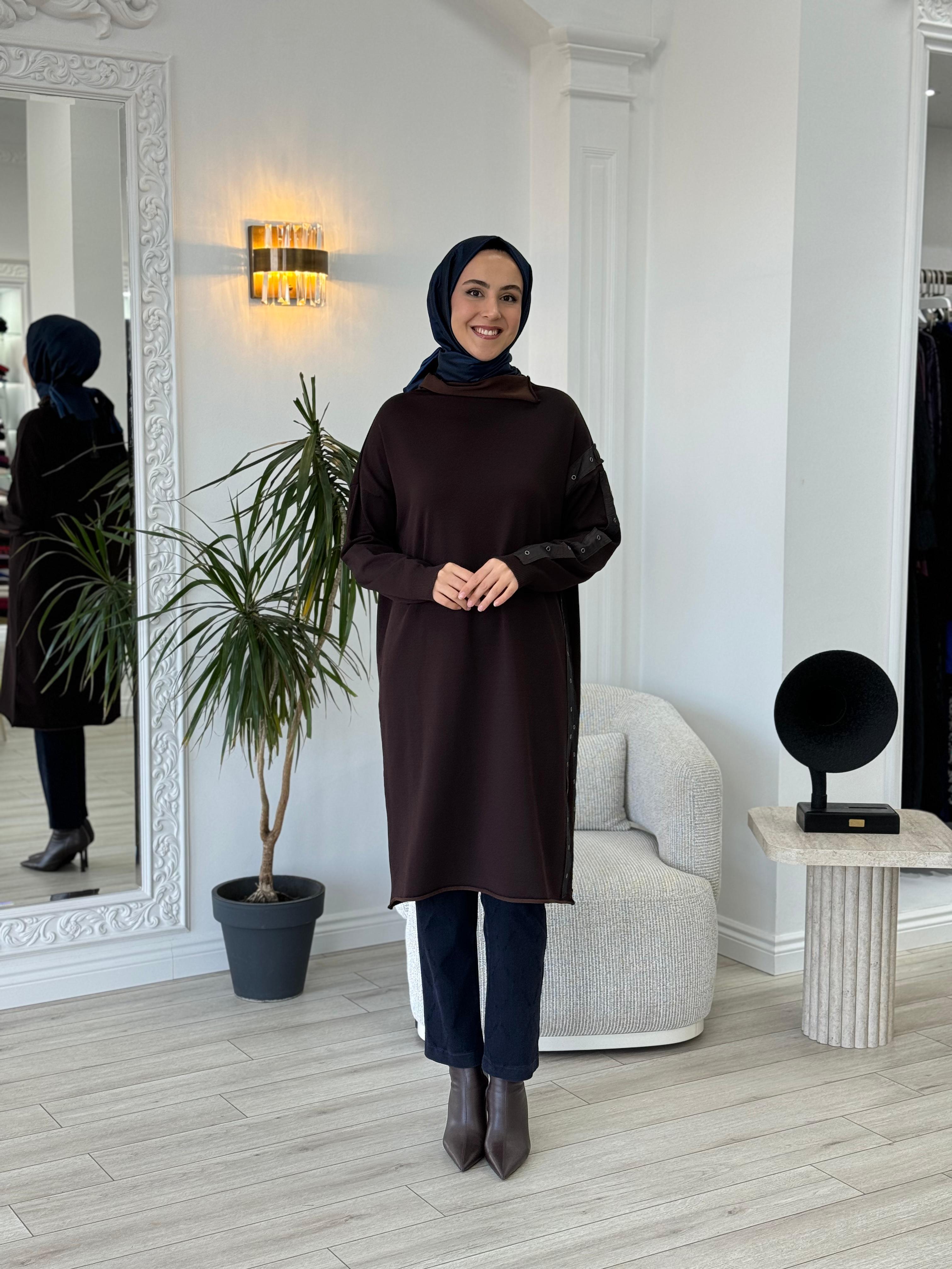 Misswhence Triko Tunik Kahverengi 34021