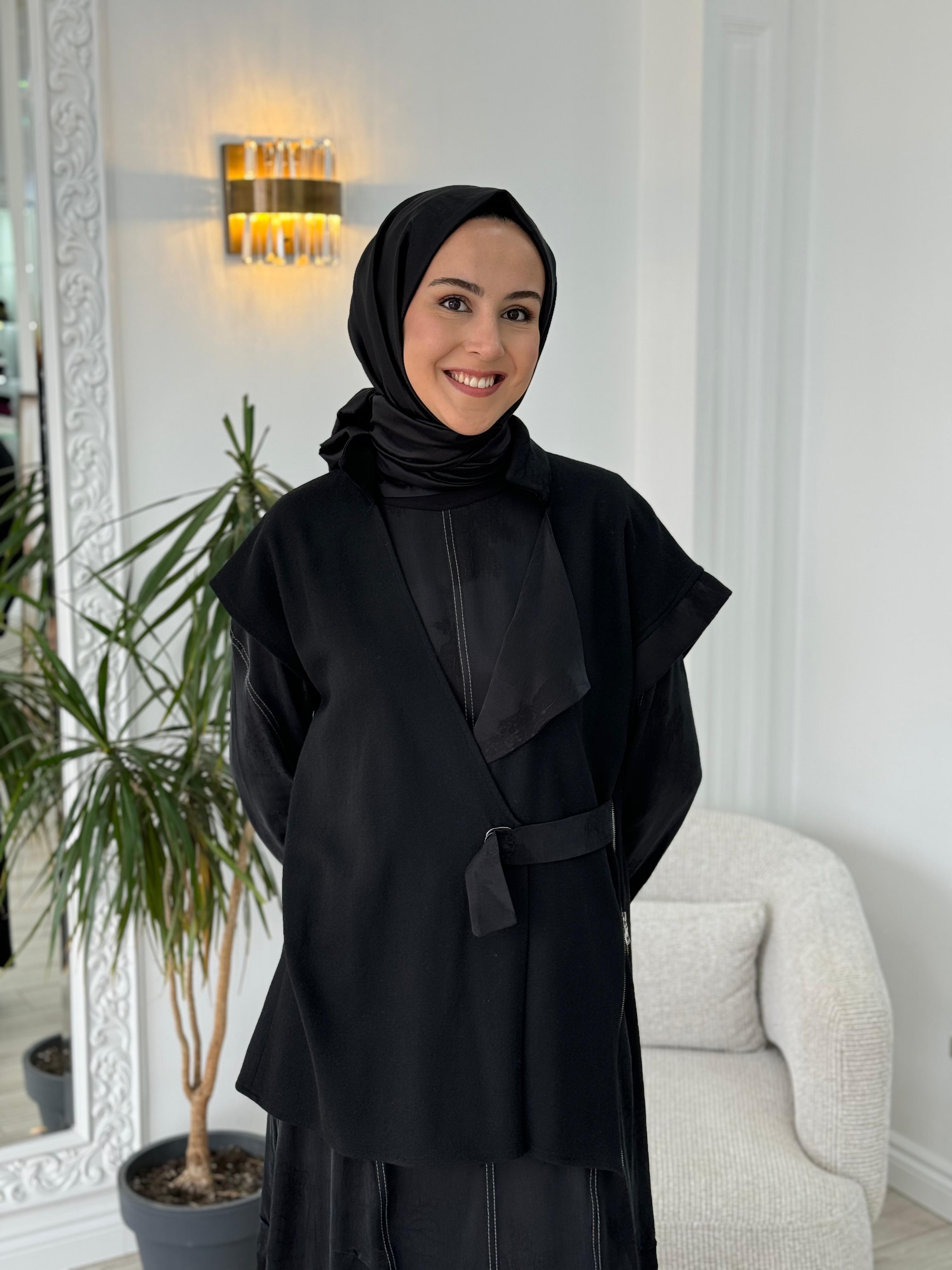 Misswhence Yelek Detaylı Siyah Elbise 36819