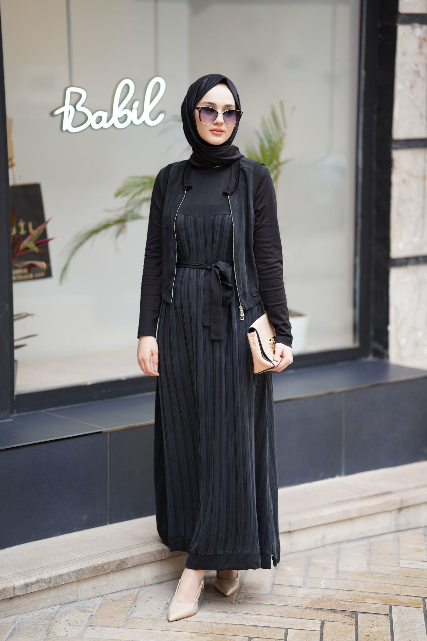 Misswhence Yelekli İpek Elbise Siyah 35814