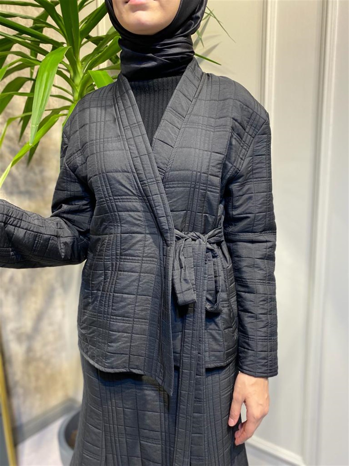 Niqozza Beau Kapitone Kimono Siyah QZ1100 - Babilbutik