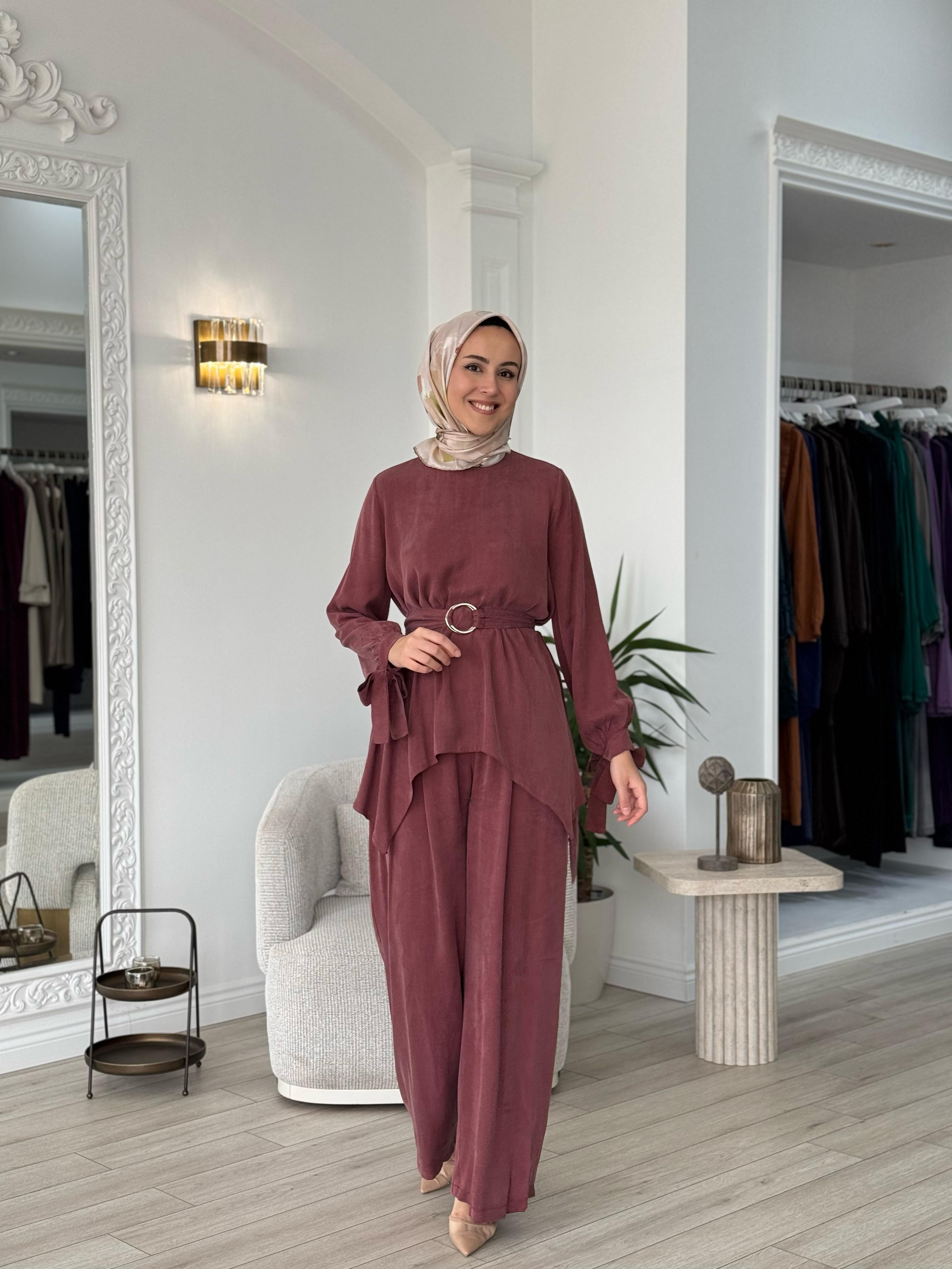 Niqozza Ginny İpek Bluz Pantolon Takım Bordo 25ss60161