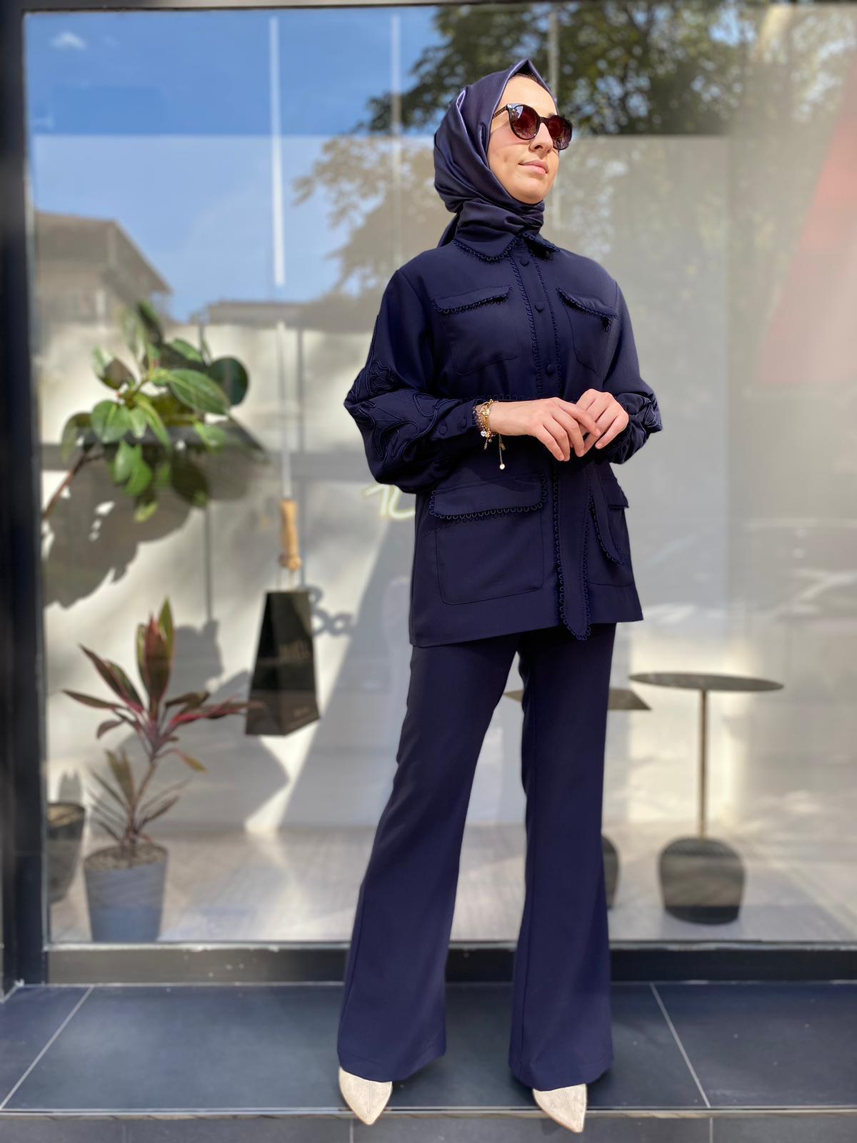 Niqozza Julia Güpür Detaylı Takım Lacivert 60073 - Babilbutik