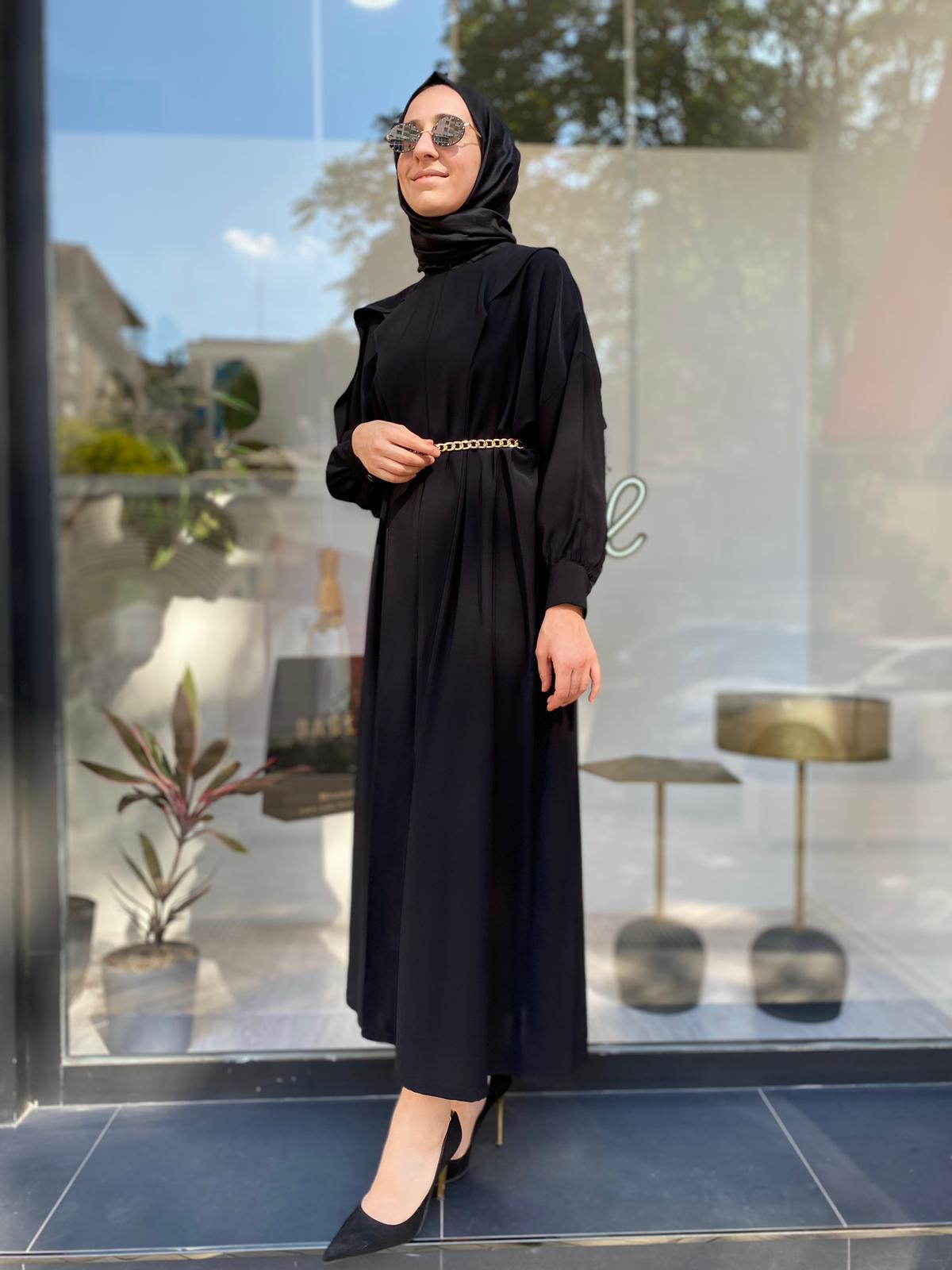 Niqozza Milagro Gold Zincirli Siyah Elbise 50076