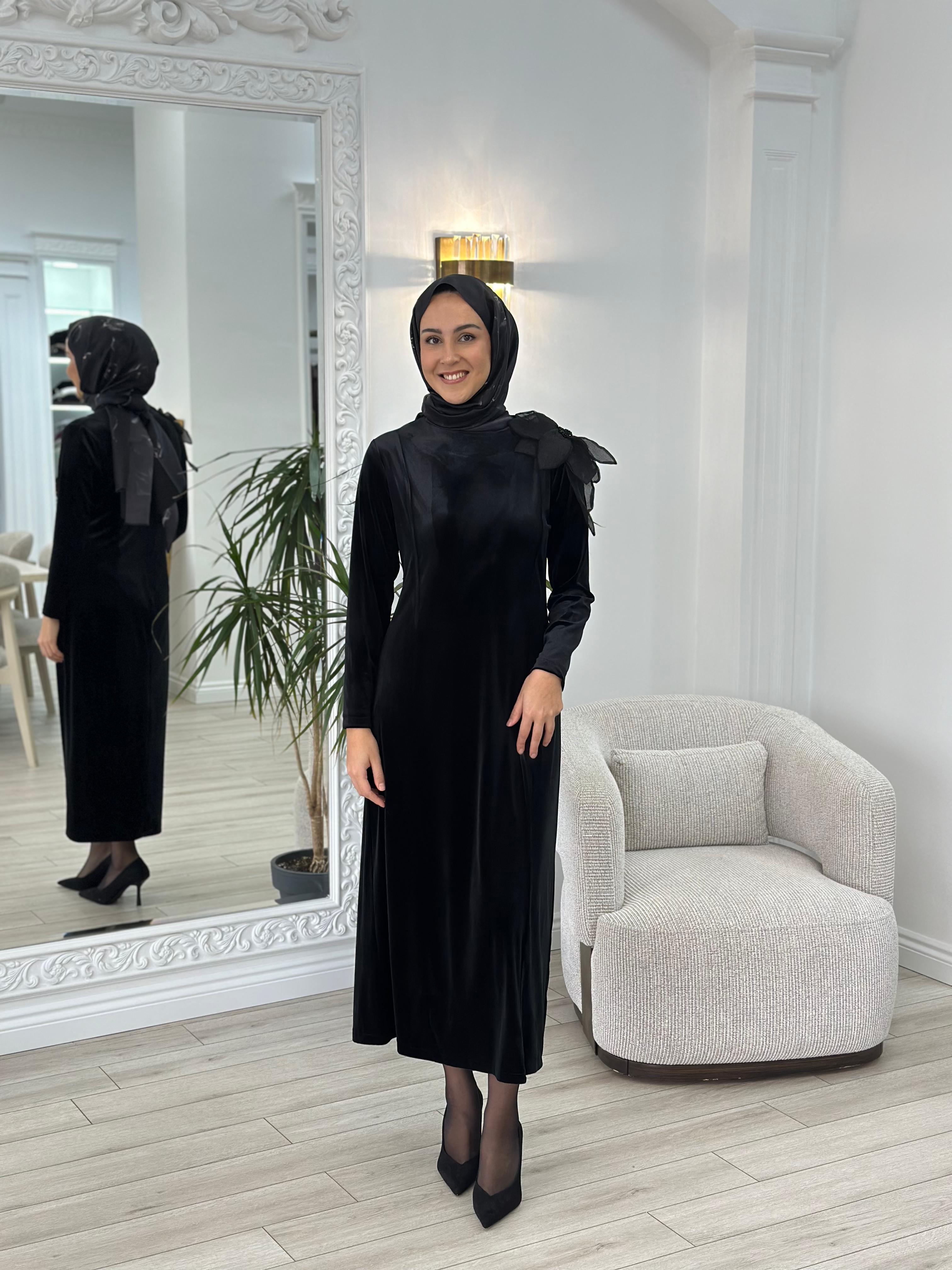 Niqozza Noemi Kadife Elbise Siyah nq25fw-50153