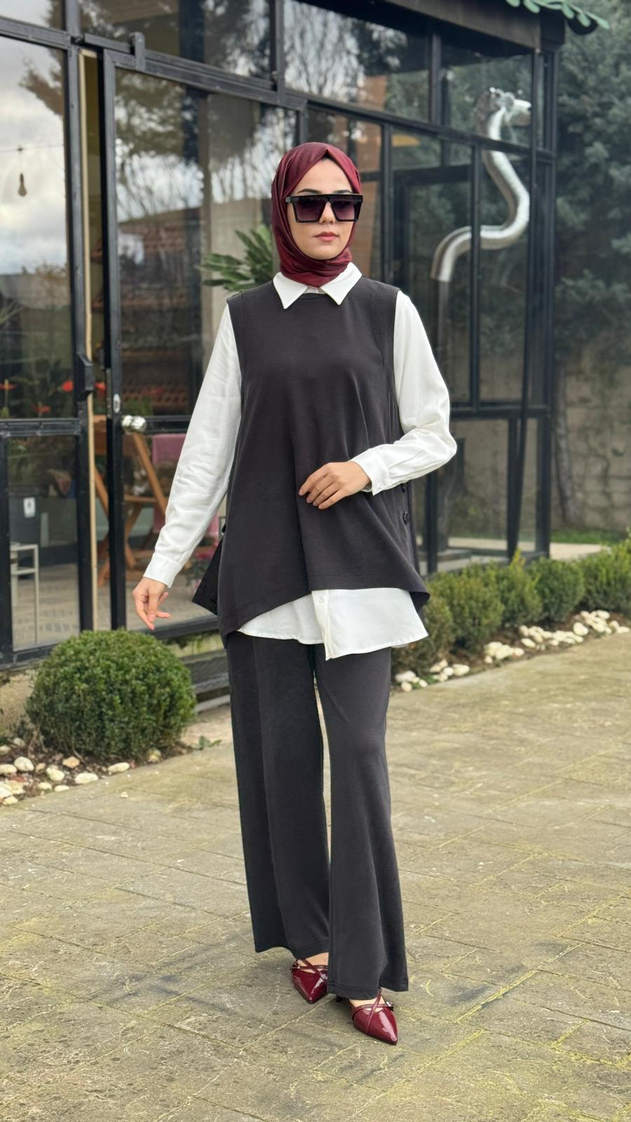 Nurcan Çetin 3'lü Düğme Detaylı Gömlekli Tunik Takım 26604