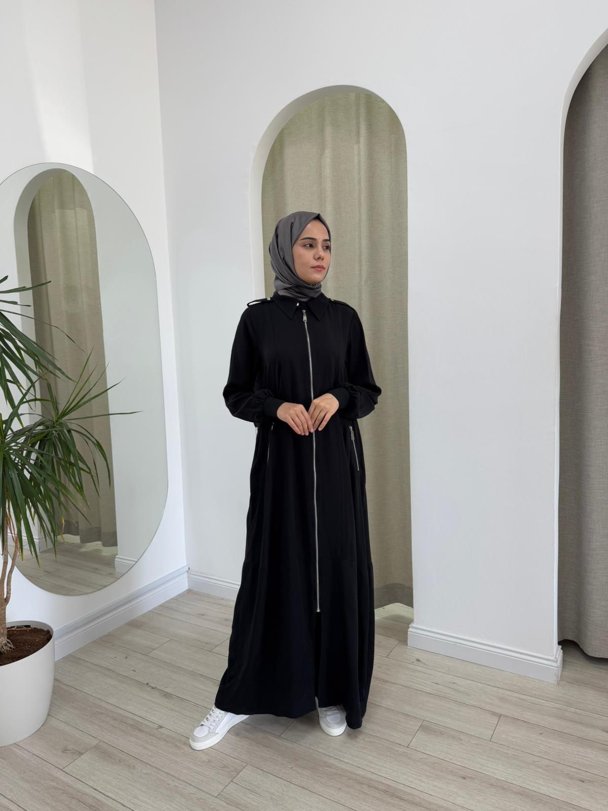 Nurcan Çetin Apolet Detaylı Fermuarlı Elbise Siyah 25239