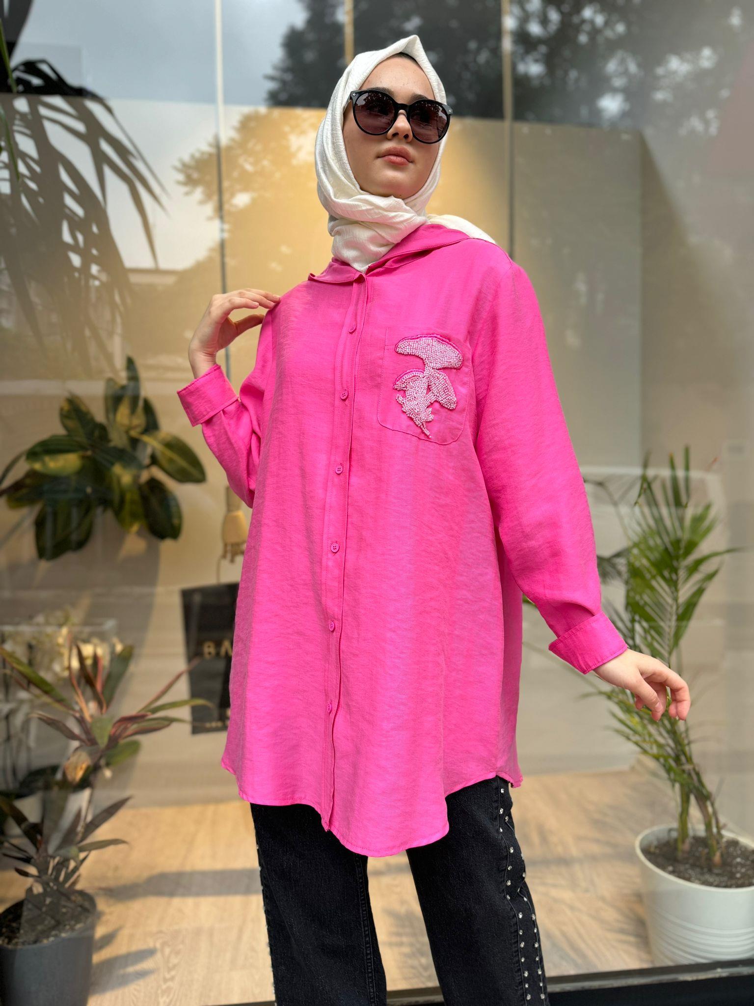 Nurcan Çetin Cebi Taşlı Gömlek Fuşya 24325