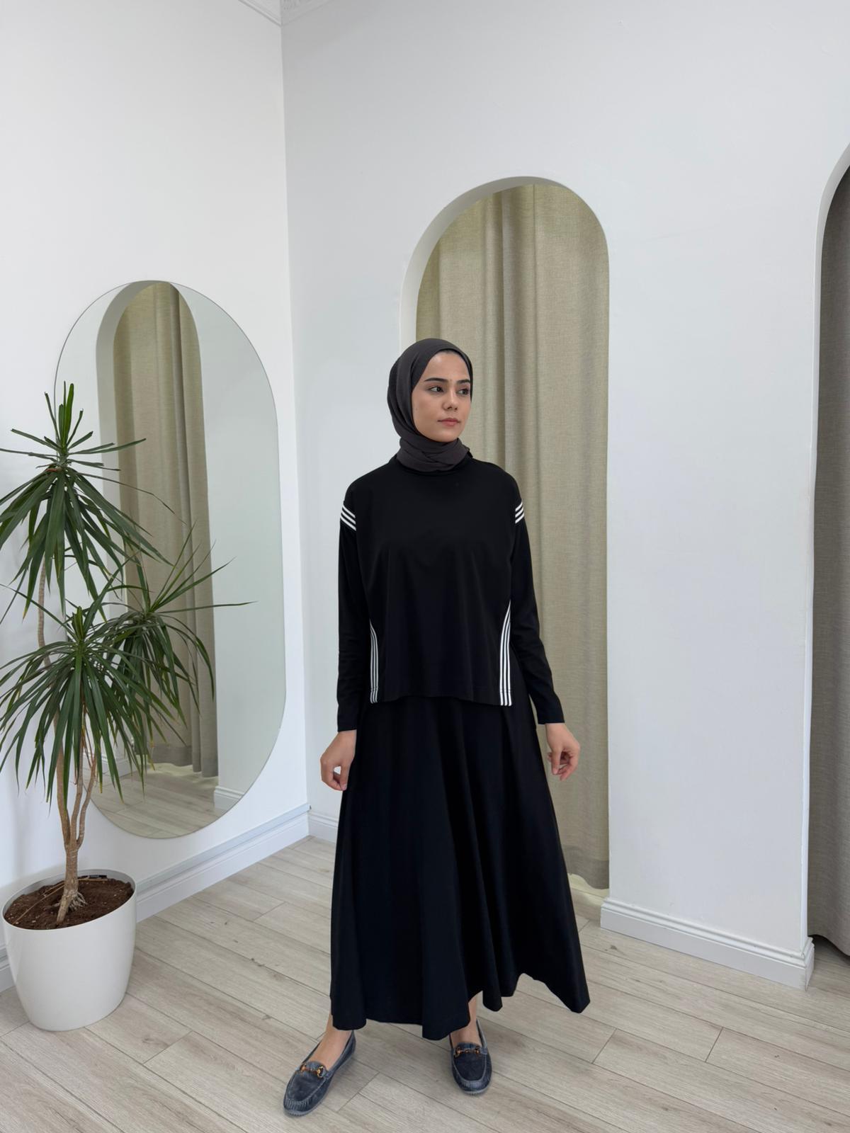 Nurcan Çetin Çizgi Detay Bluz Ve Etek Takım Siyah 25430