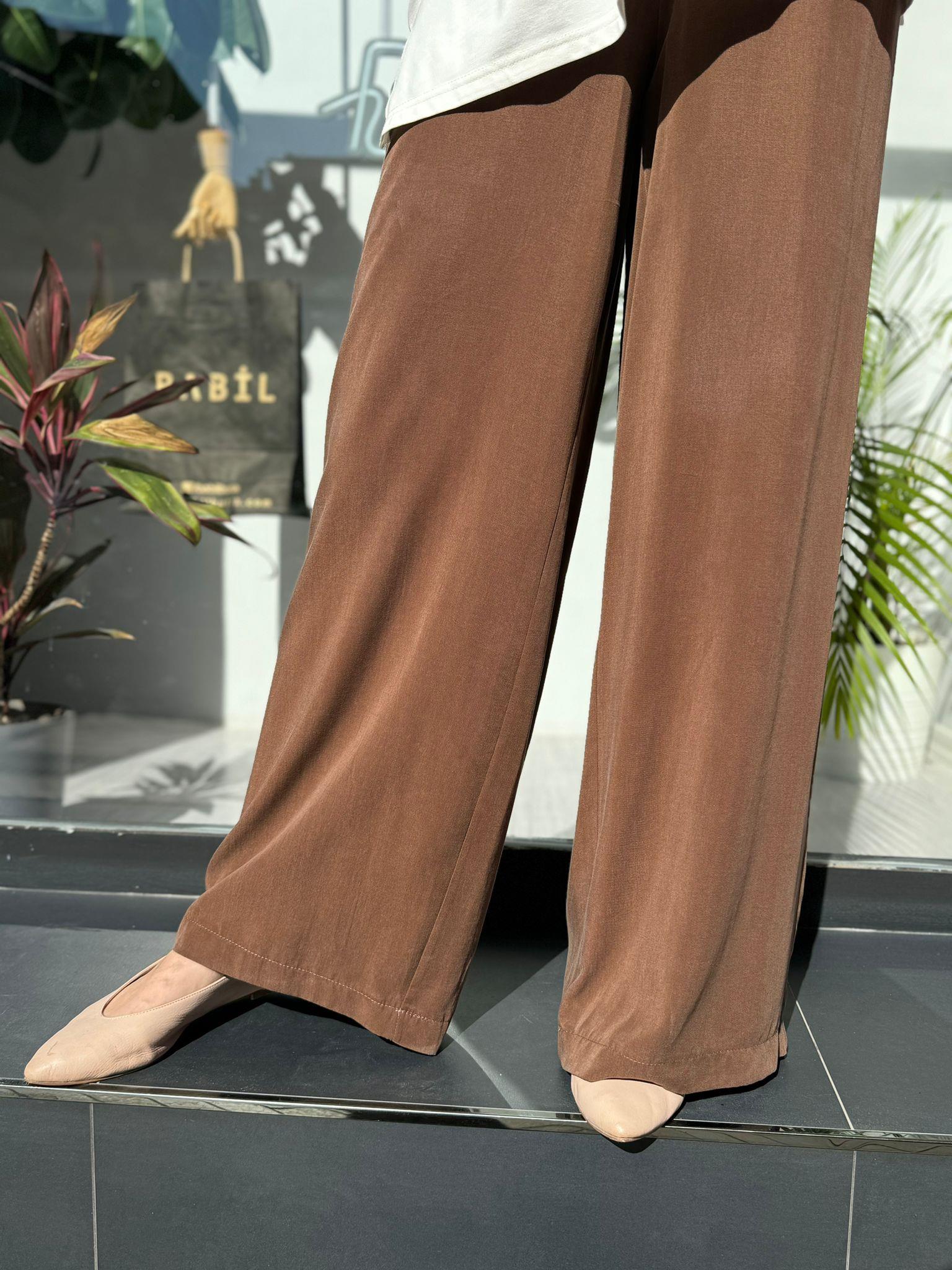 Nurcan Çetin Cupra Bol Paça Pantolon Kahve 24055