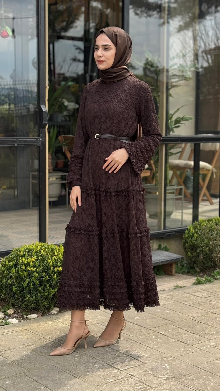 Nurcan Çetin Dantelli Katlı Elbise 26116