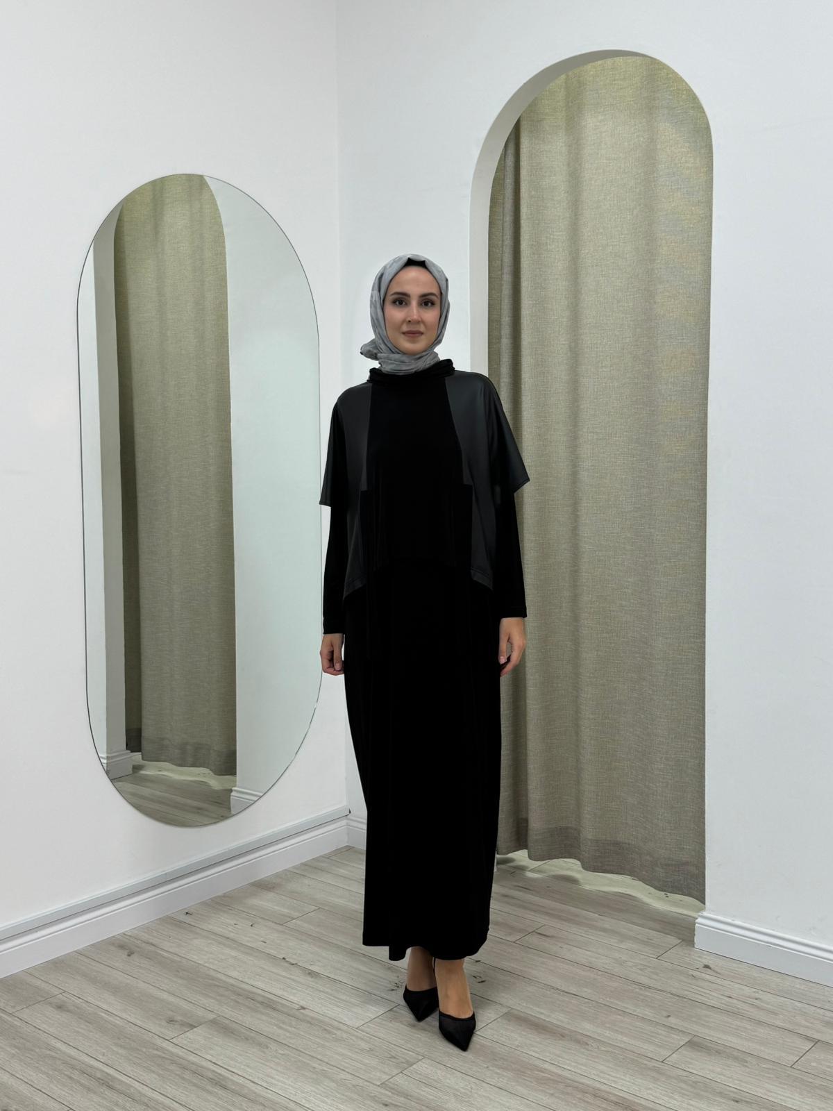 Nurcan Çetin Deri Detaylı Elbise 25623