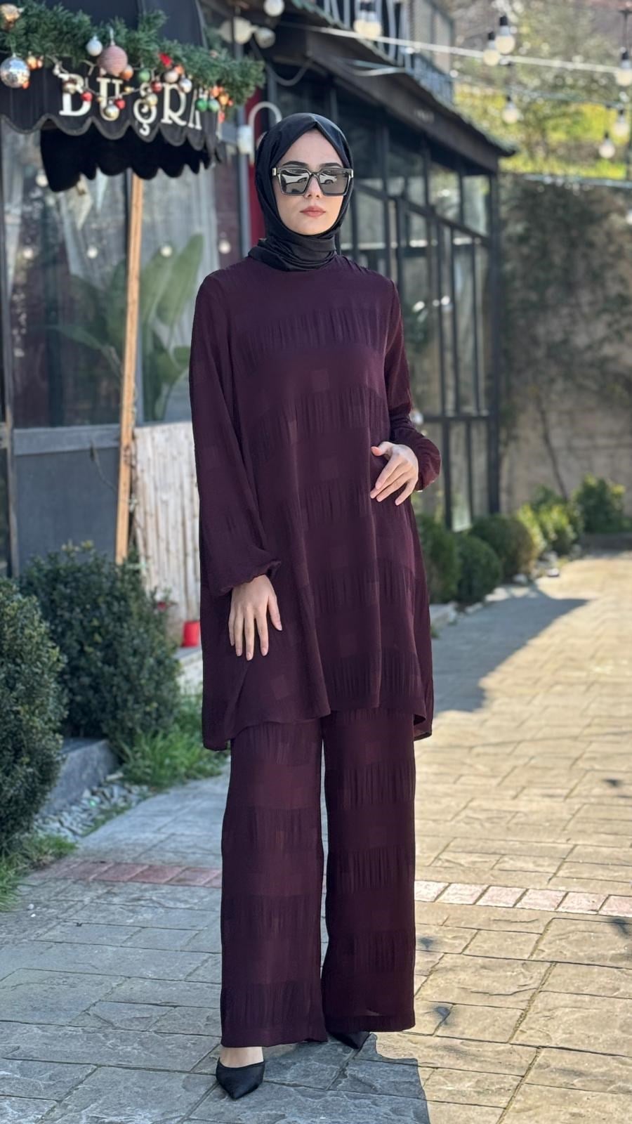 Nurcan Çetin Desenli Pantolonlu Takım 10425 