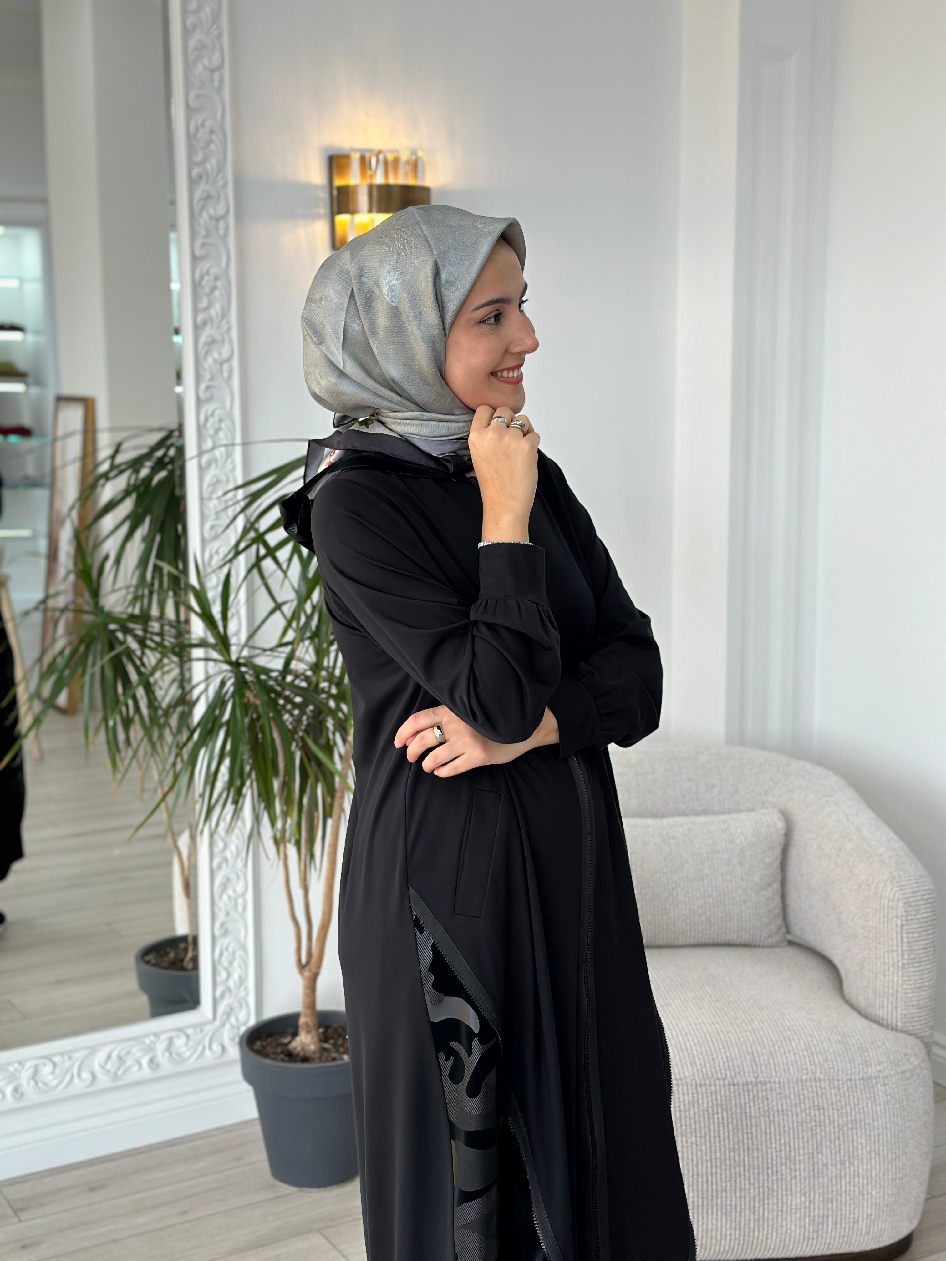 Nurcan Çetin Fermuar Detaylı Kapşonlu Kap 16920