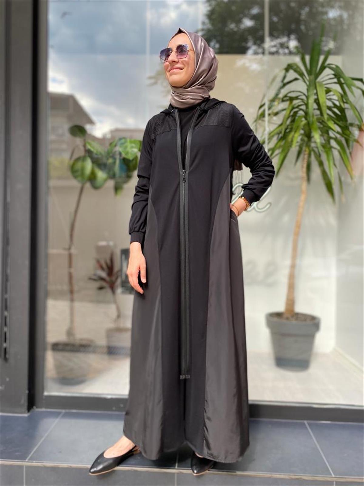 Nurcan Çetin File Detaylı Siyah Ferace 23915 - Babilbutik