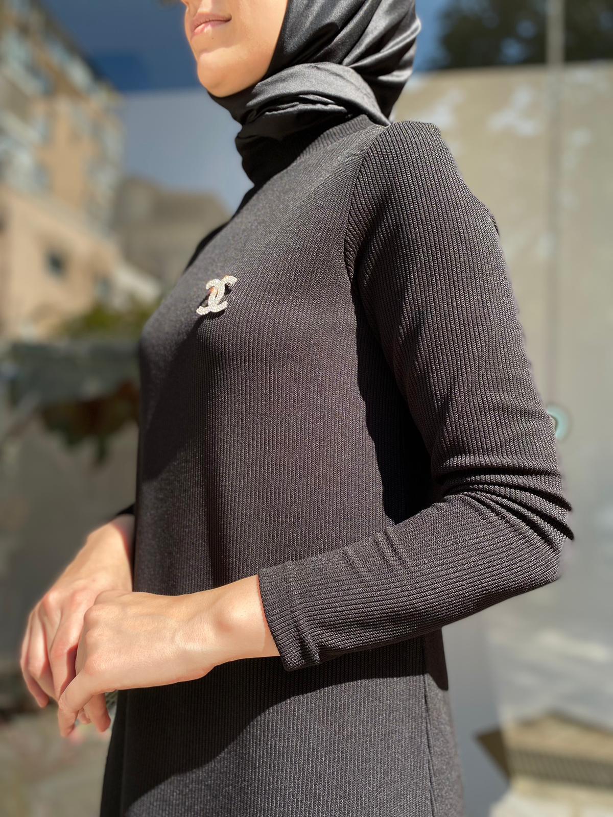 Nurcan Çetin Fitilli Triko Elbise Siyah 24101 - Babilbutik