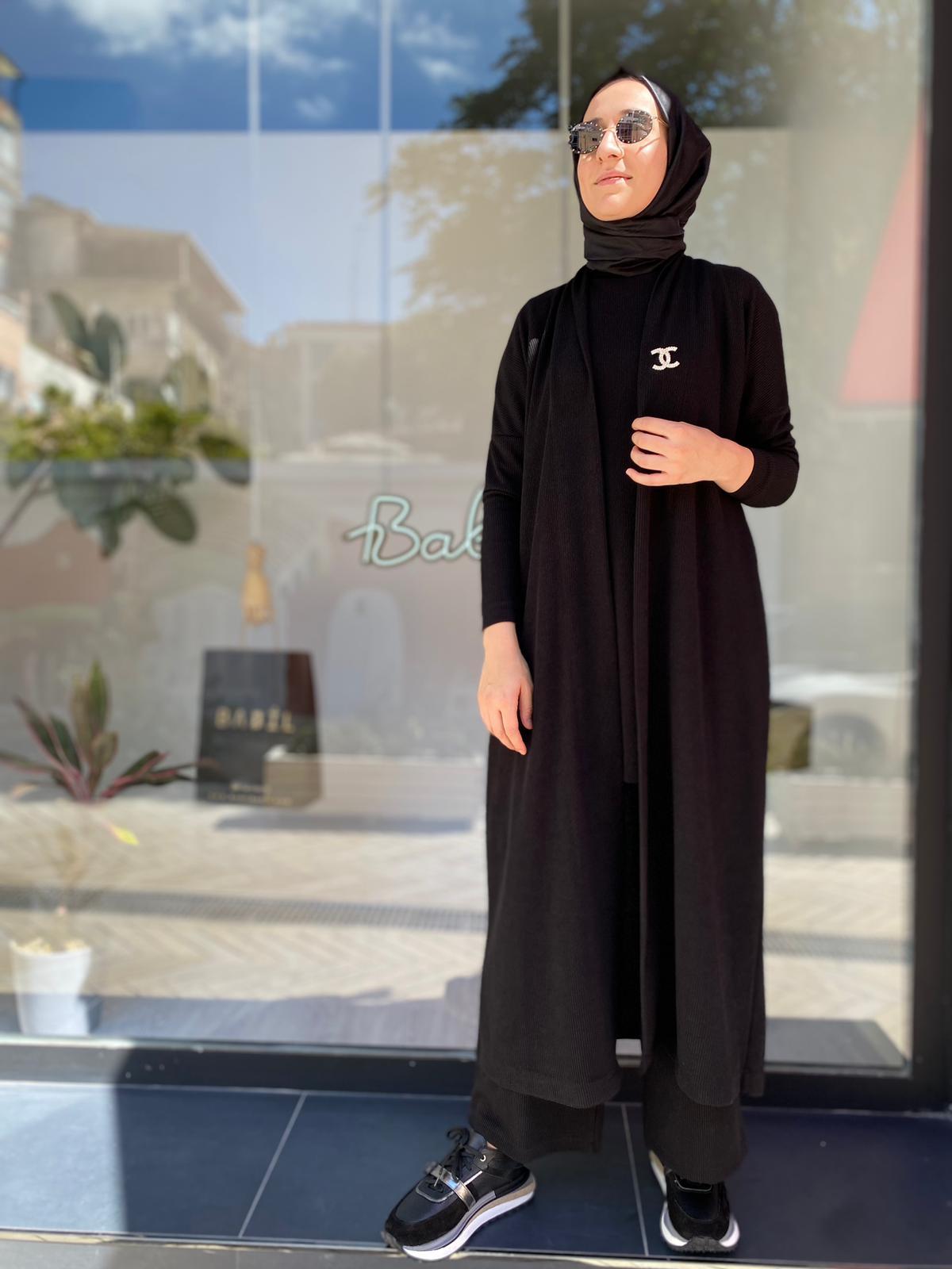 Nurcan Çetin Fitilli Triko Hırka Siyah 24711