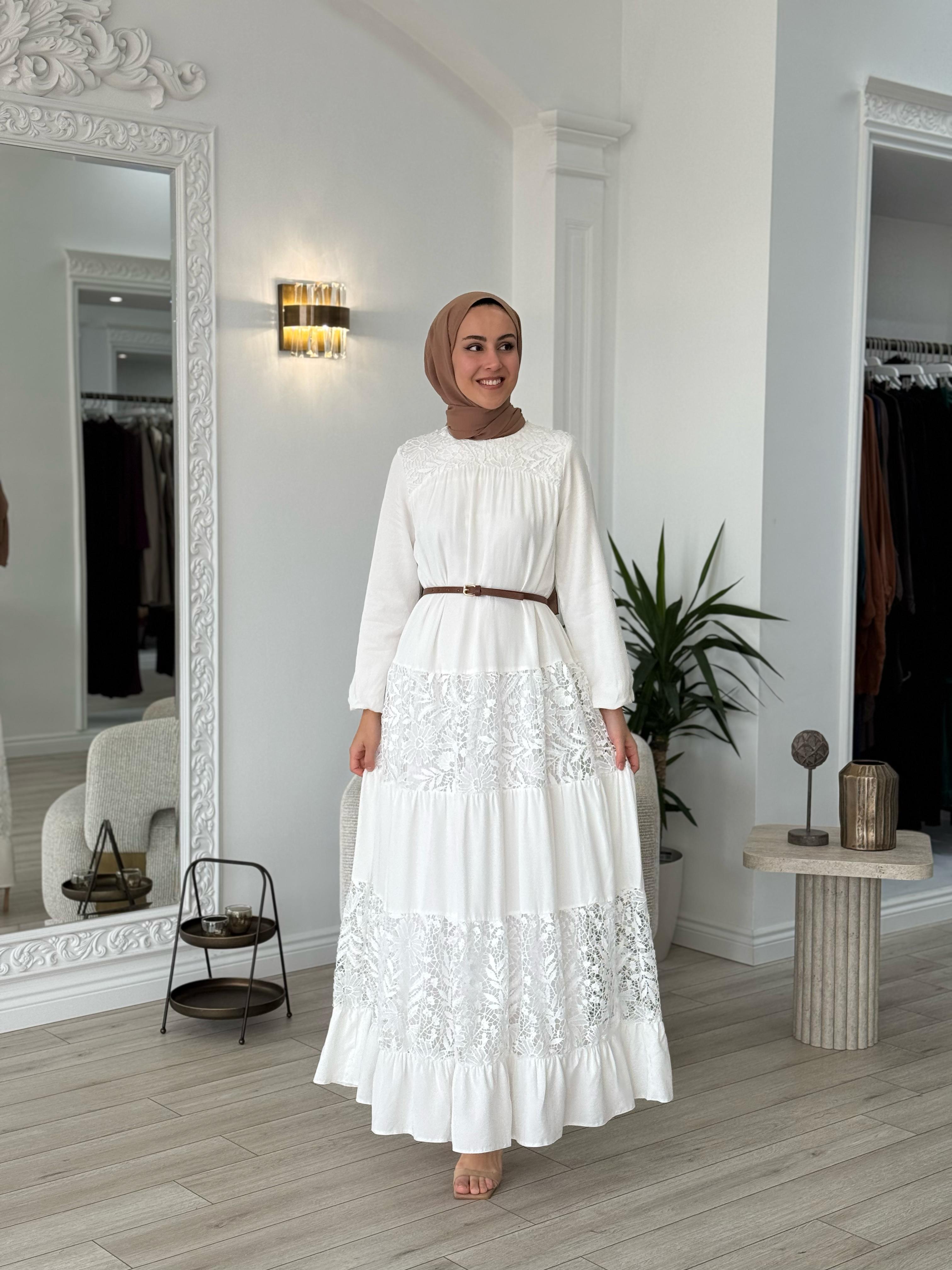 Nurcan Çetin Güpür Detaylı Elbise 25106