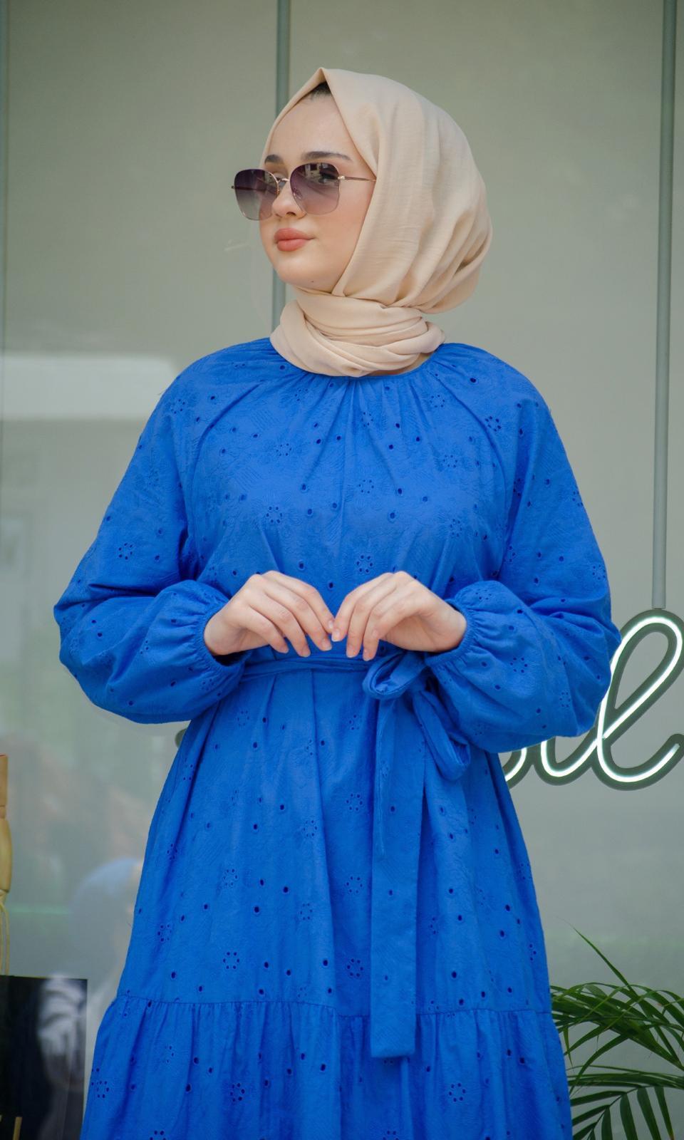 Nurcan Çetin Güpür Elbise Saks 23132