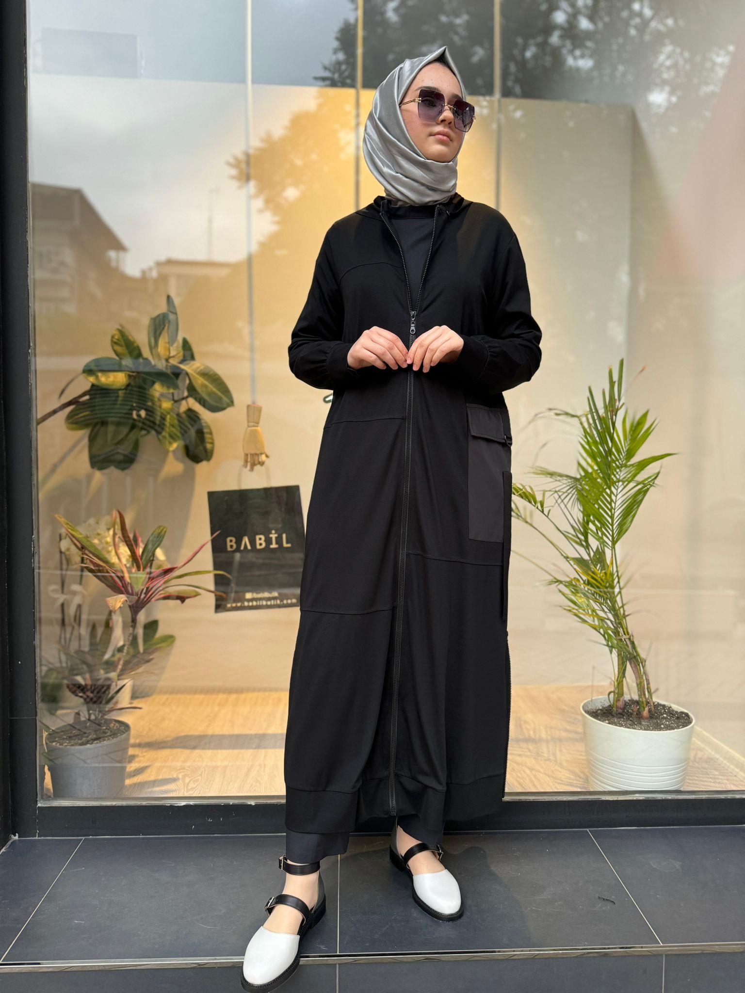 Nurcan Çetin Kapşonlu Ferace Siyah 24944