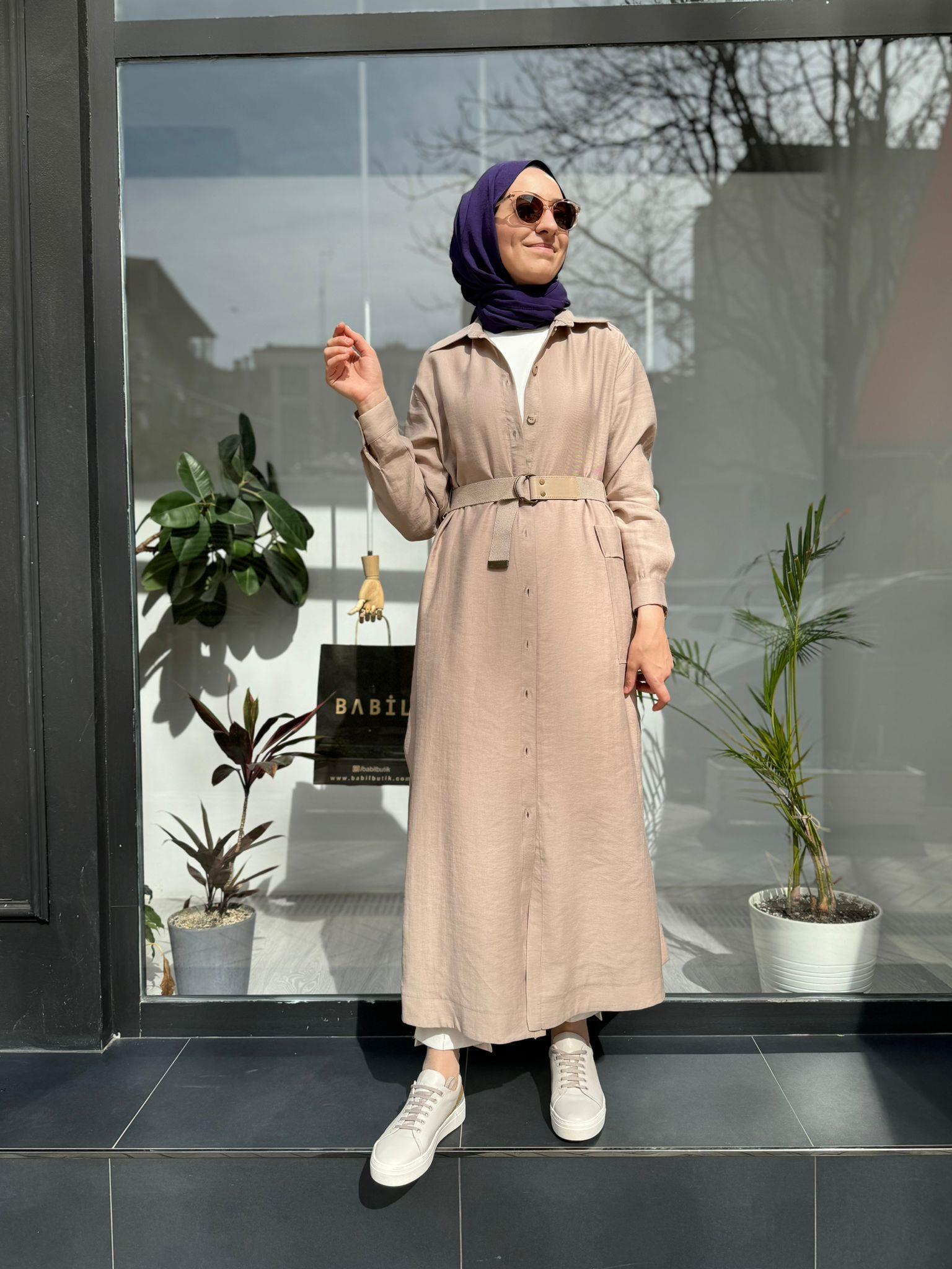 Nurcan Çetin Kemerli Uzun Tunik Gömlek Taş 24323
