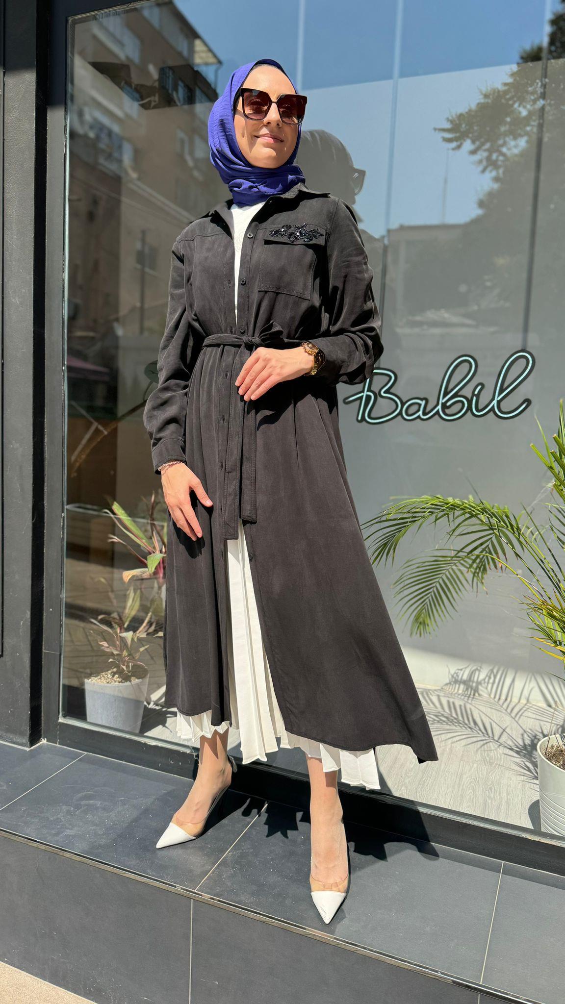 Nurcan Çetin Kemerli Uzun Tunik Siyah 24315