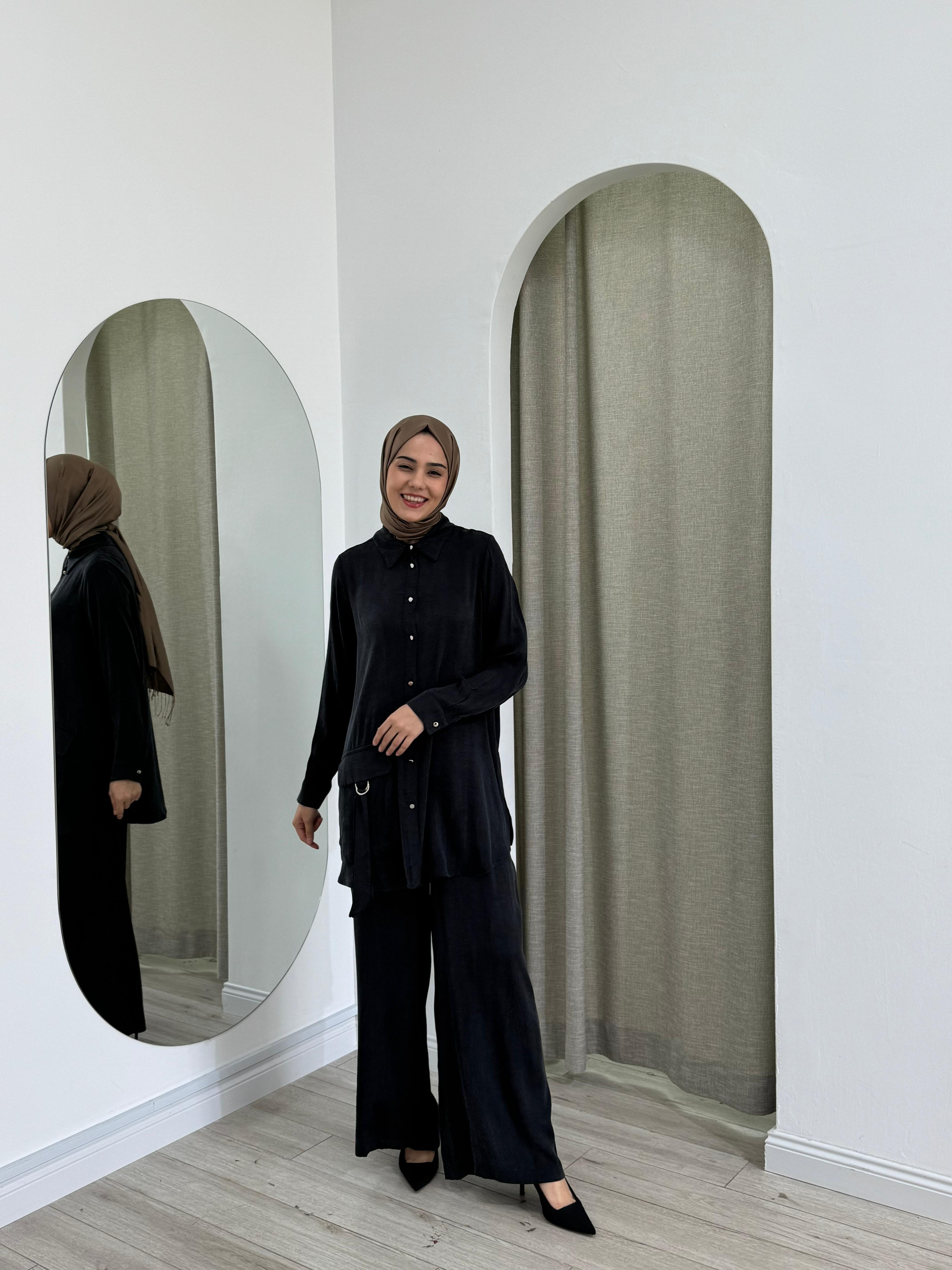 Nurcan Çetin Pantolonlu Takım Siyah 25478