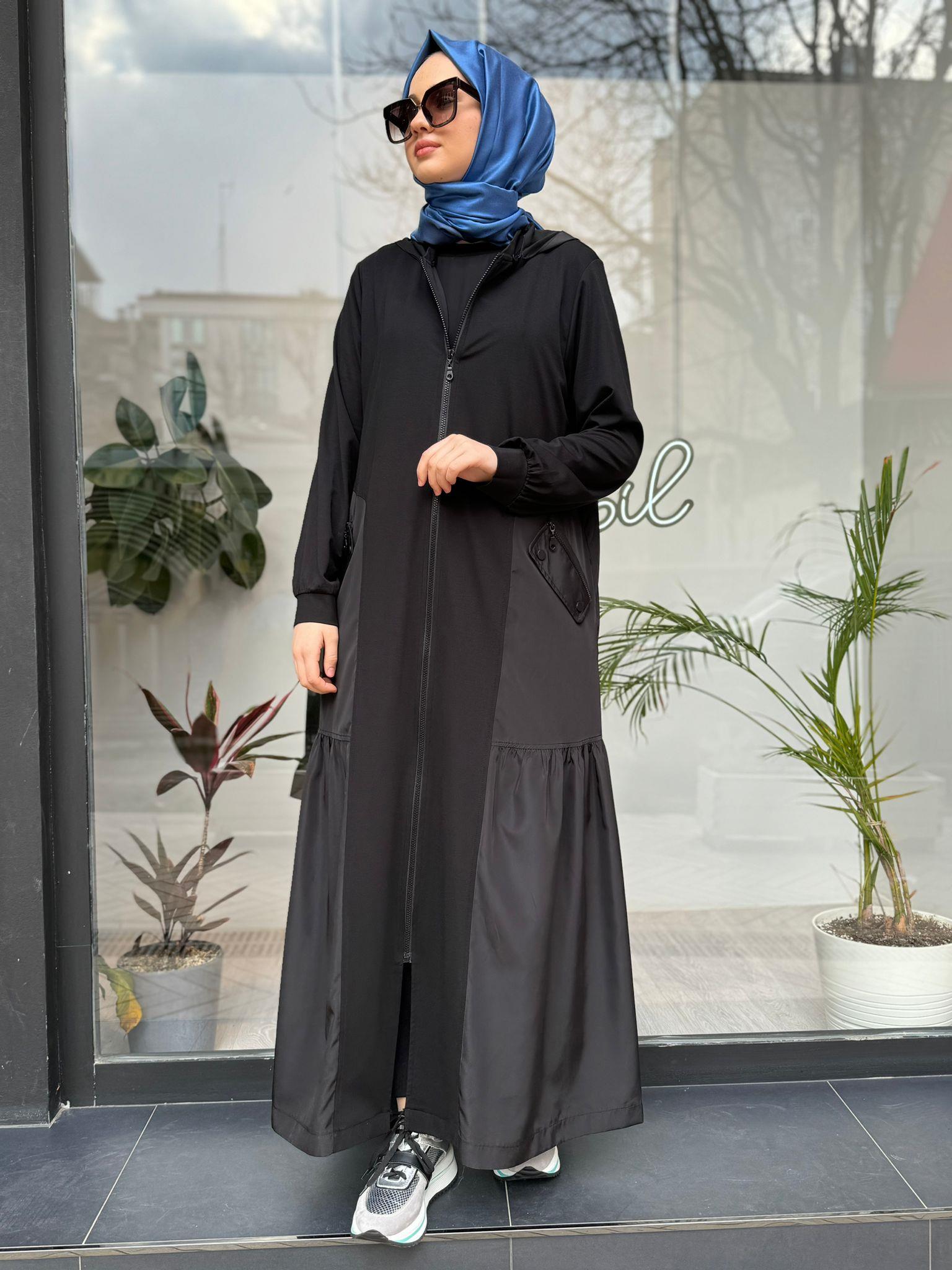 Nurcan Çetin Paraşüt Cepli Ferace Siyah 24931