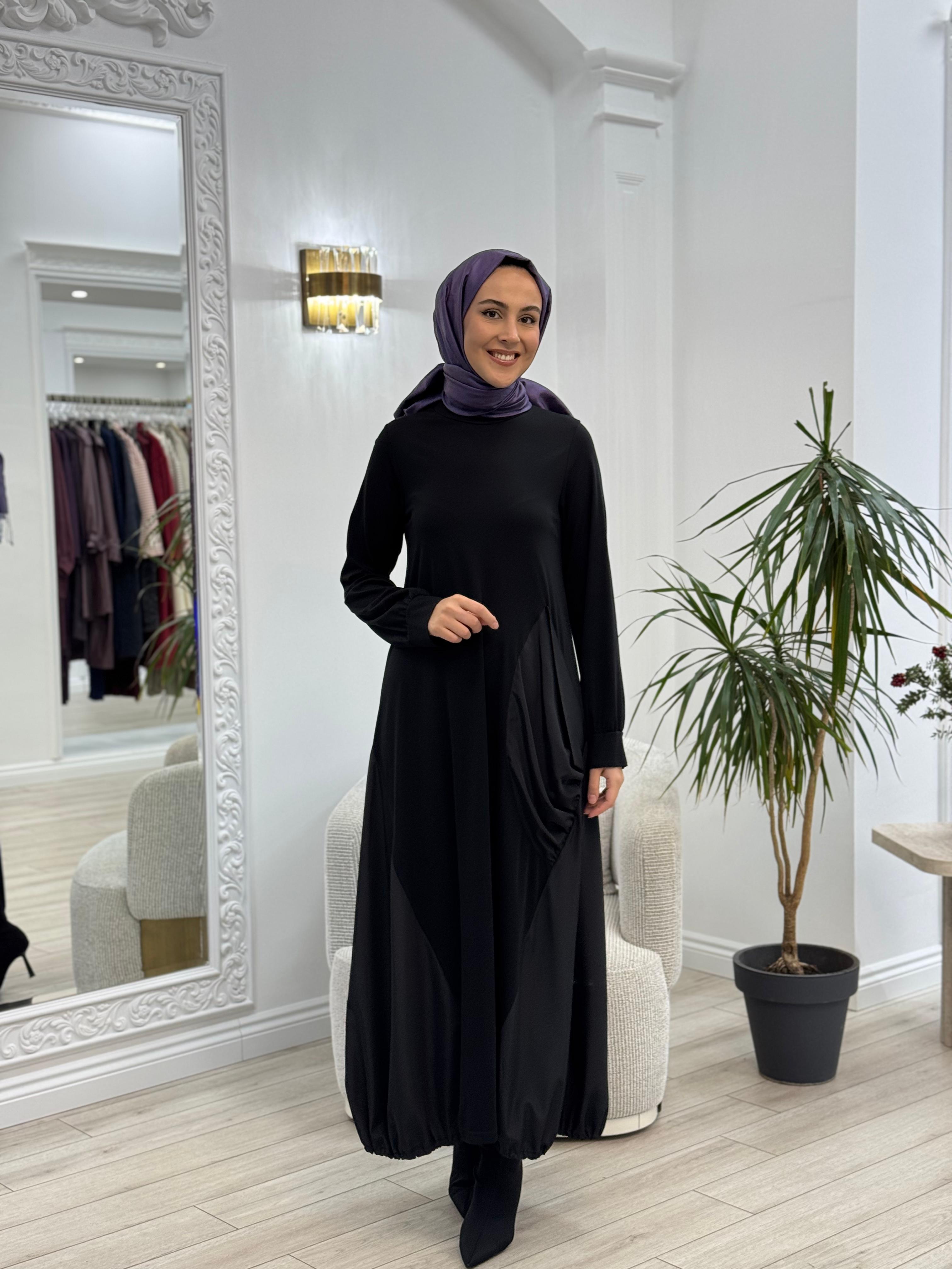 Nurcan Çetin Paraşüt Detaylı Elbise Siyah 24155