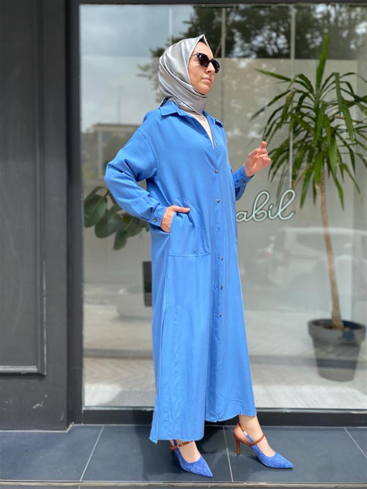 Nurcan Çetin Tensel Uzun Mavi Tunik 23202 - Babilbutik