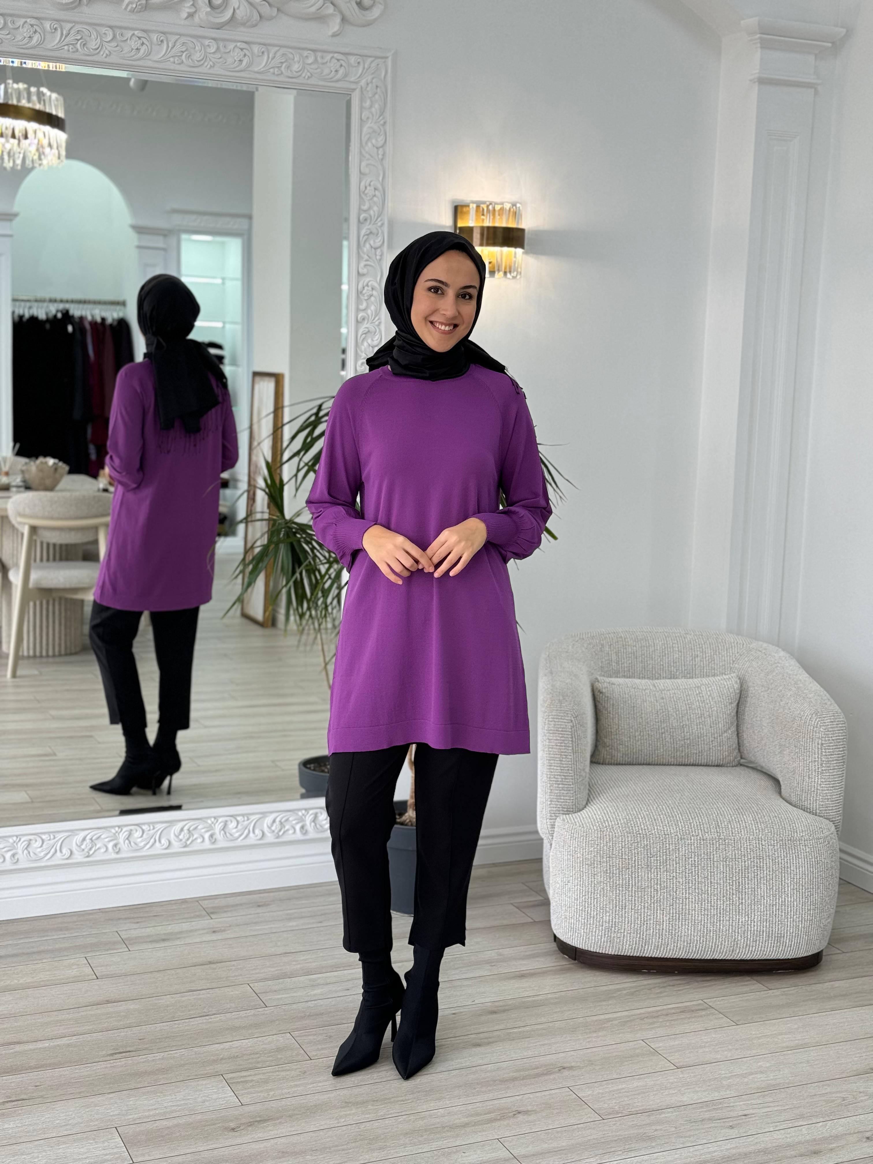 Nurcan Çetin Triko Tunik Mor nç015